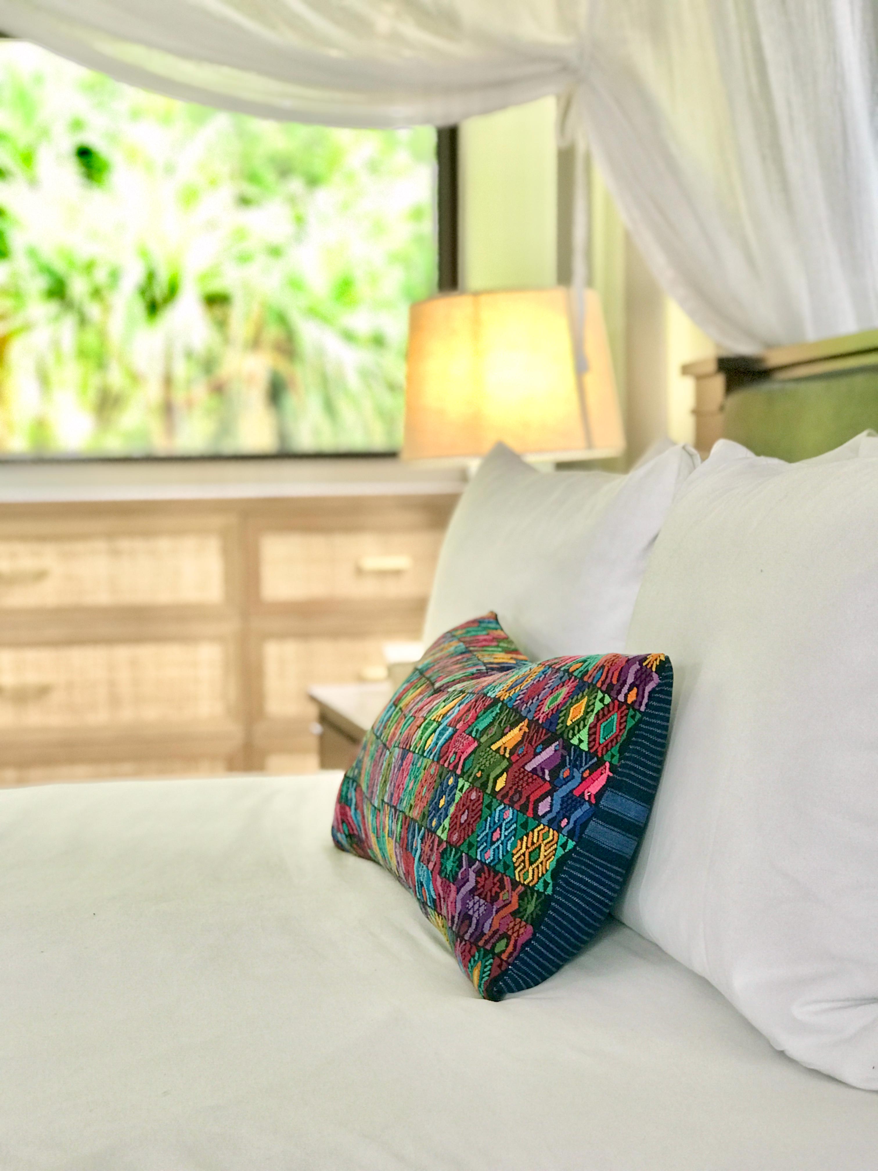 Vintage textile huipil cushion