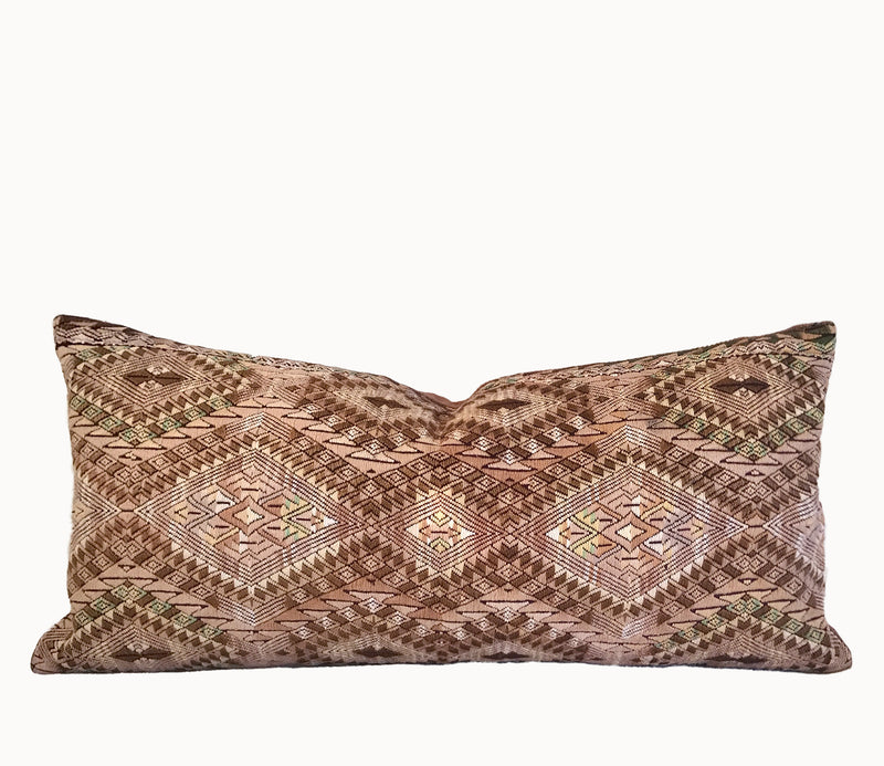 Guatemalan embroidered huipil pillow. Geometric chevron design in bold fuchsia