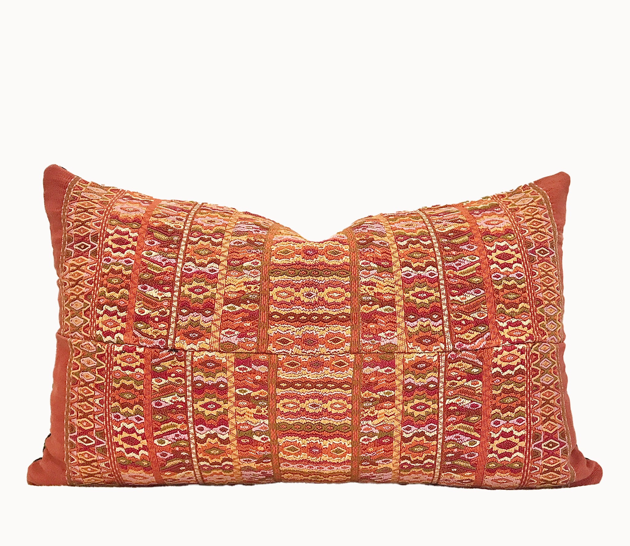 Vintage textile pillows made from a Guatemalan huipil and corte.