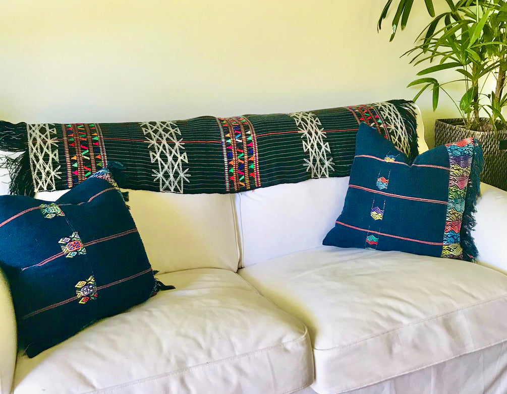 Guatemalan Textile Pillow - Indigo Ceremonial Tzute