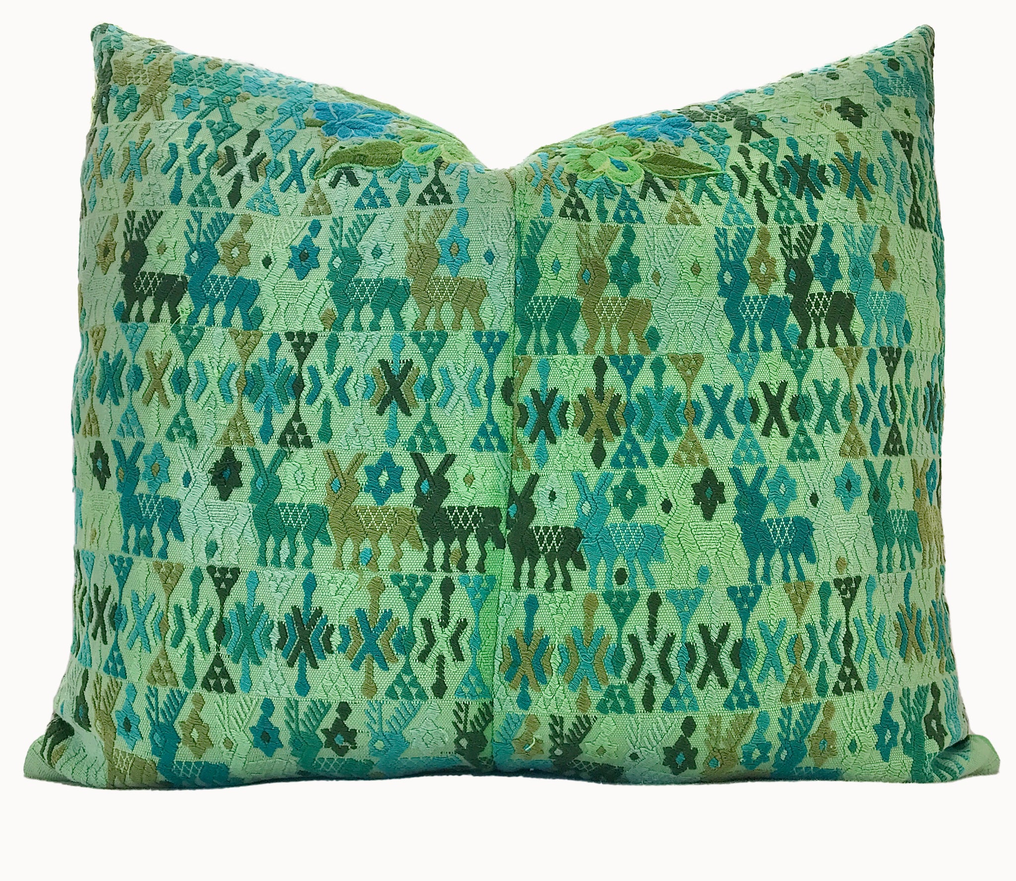 Guatemalan Huipil Pillow - Green Coban VII