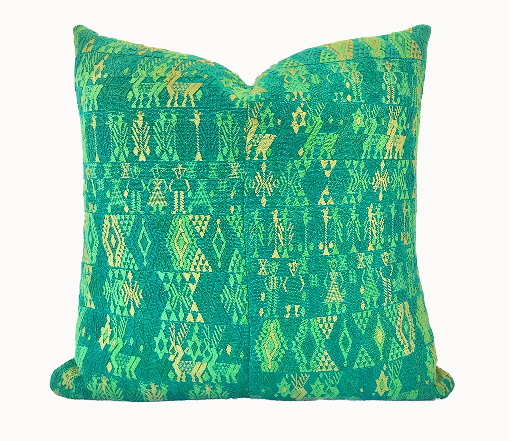 Vintage textile cushions made from a Guatemalan huipil and corte.