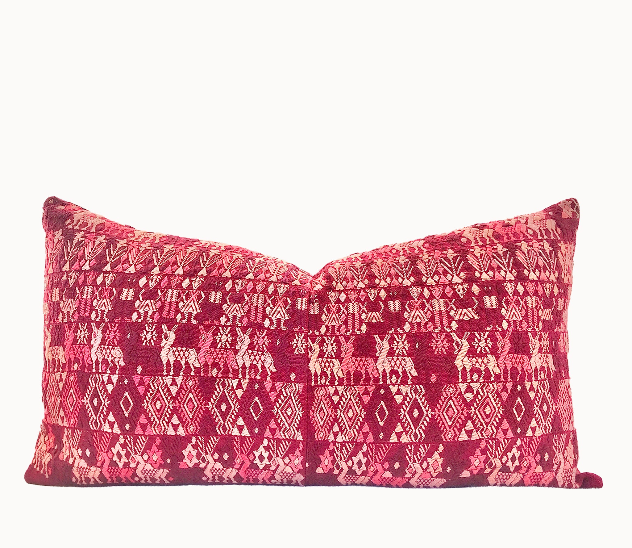 Vintage textile cushions made from a Guatemalan huipil and corte.