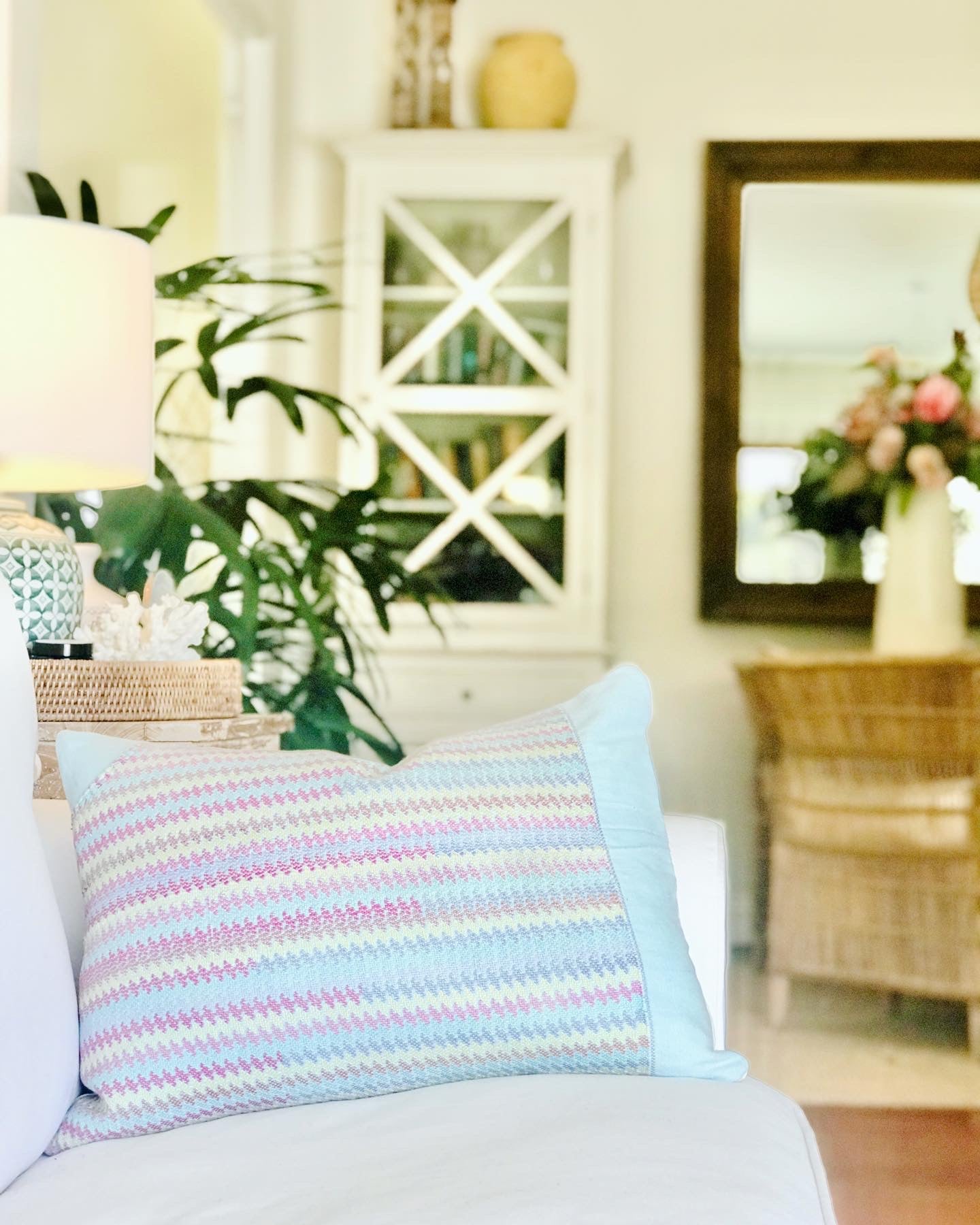 Vintage textile pillows made from a Guatemalan huipil and corte.