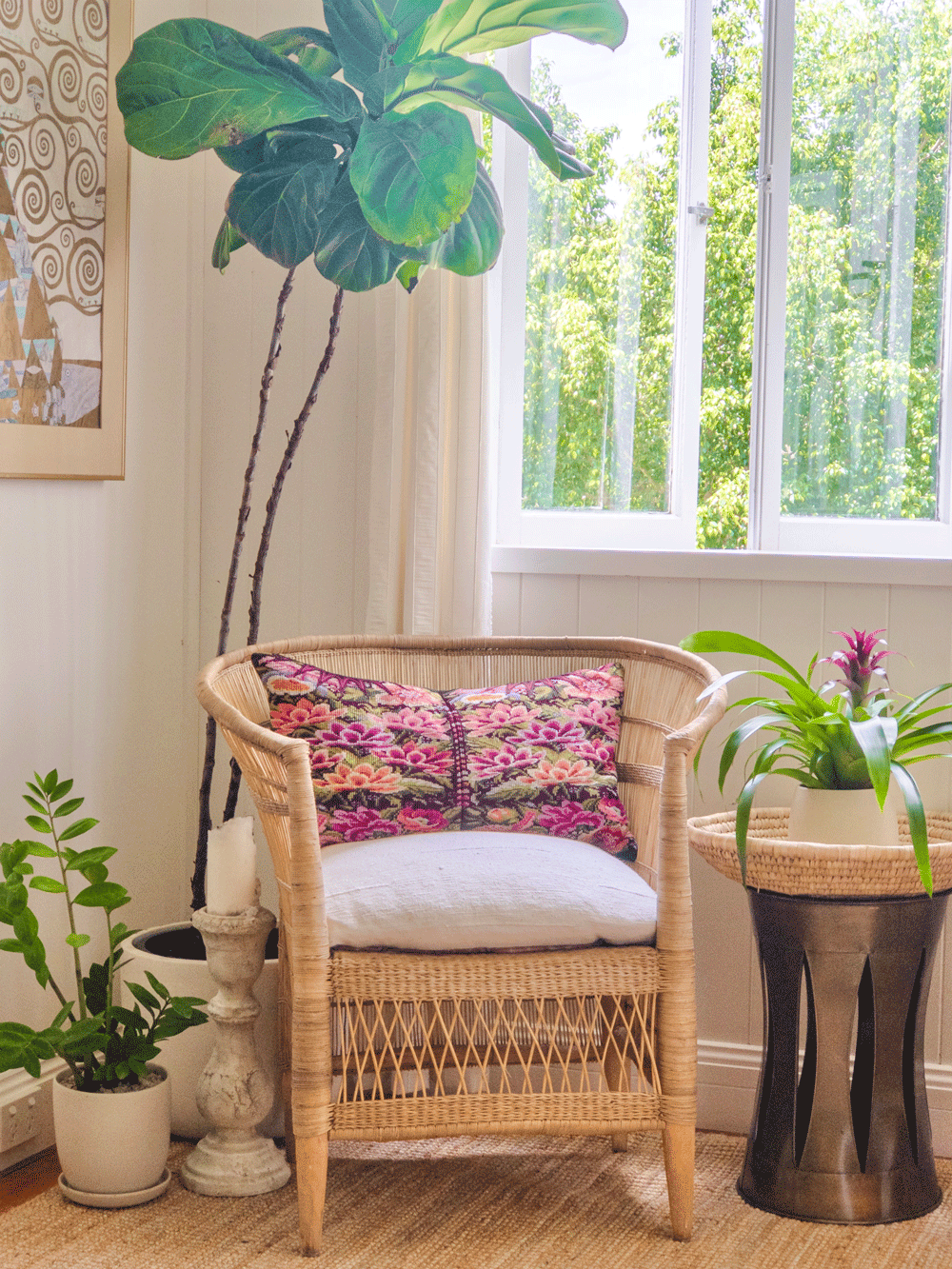 Guatemalan Huipil Pillow, Vintage, hand woven coral and fuchsia floral lumbar cushion from Chichicastenango