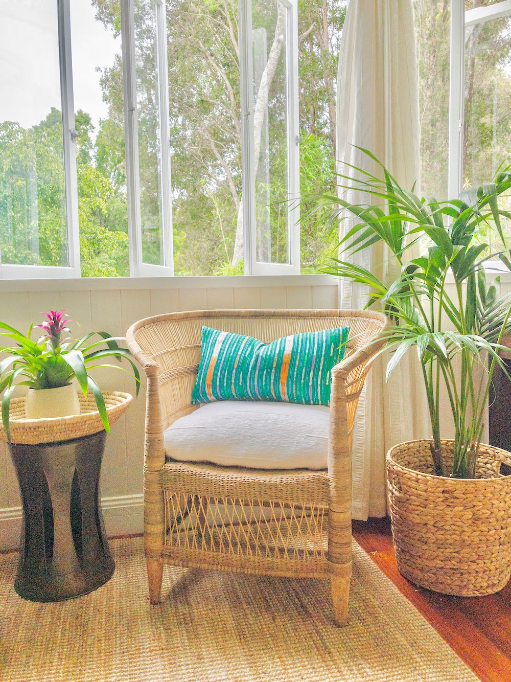 Guatemalan Corte Pillow, hand woven turquoise striped ikat lumbar cushion