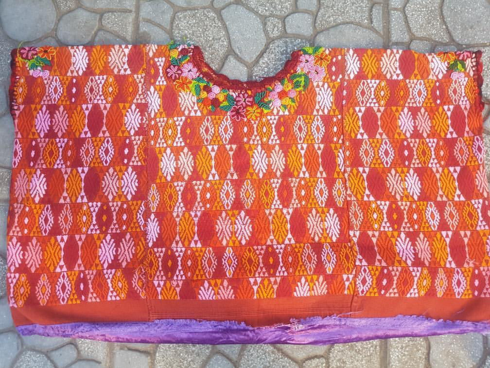 Guatemalan Huipil Pillow - Orange Coban III