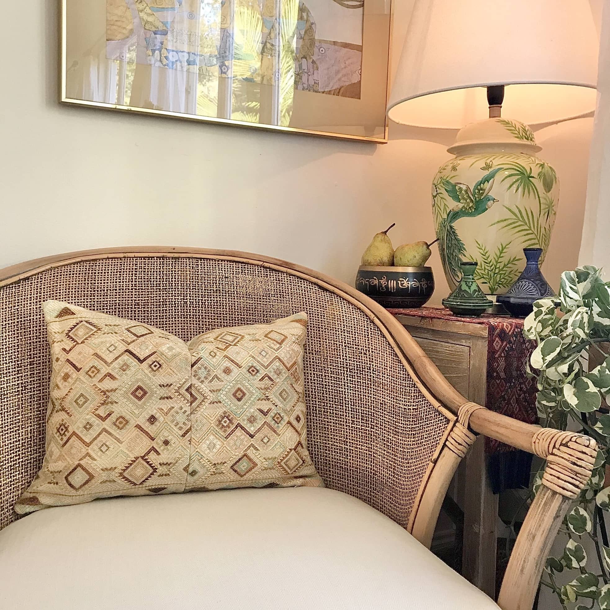 Guatemalan Huipil Pillow, vintage, hand embroidered textile in a beautiful cream, gold and Tiffany blue geometric pattern