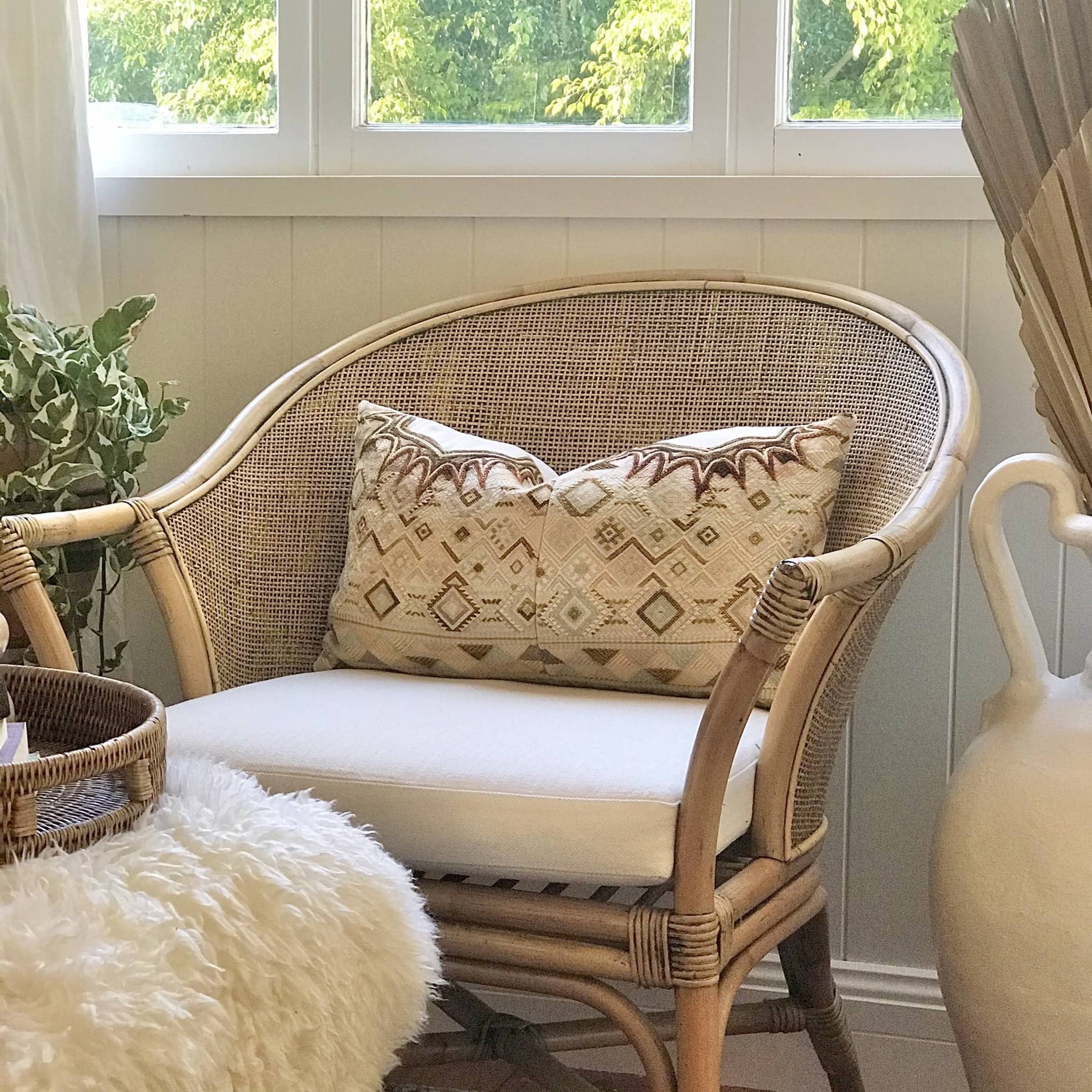 Guatemalan Huipil Pillow, vintage, hand embroidered textile in a beautiful cream, gold and Tiffany blue geometric pattern