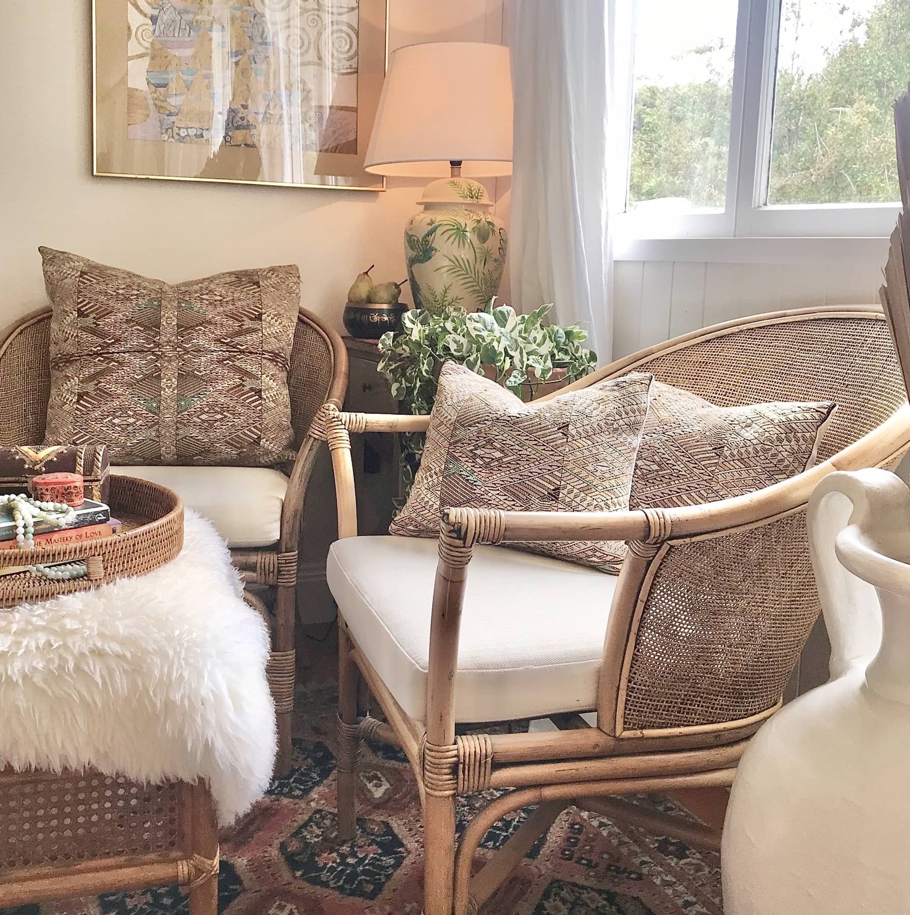 Guatemalan embroidered huipil pillow. Geometric chevron design in soft brown