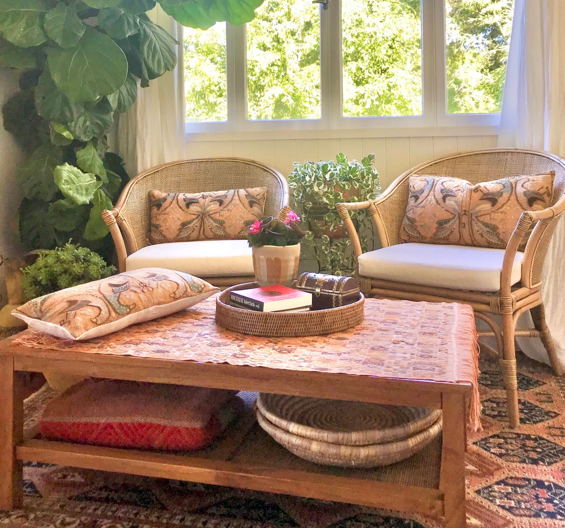 Guatemalan embroidered huipil pillow. Exotic yellow peacock birds in a maximalist bohemian design