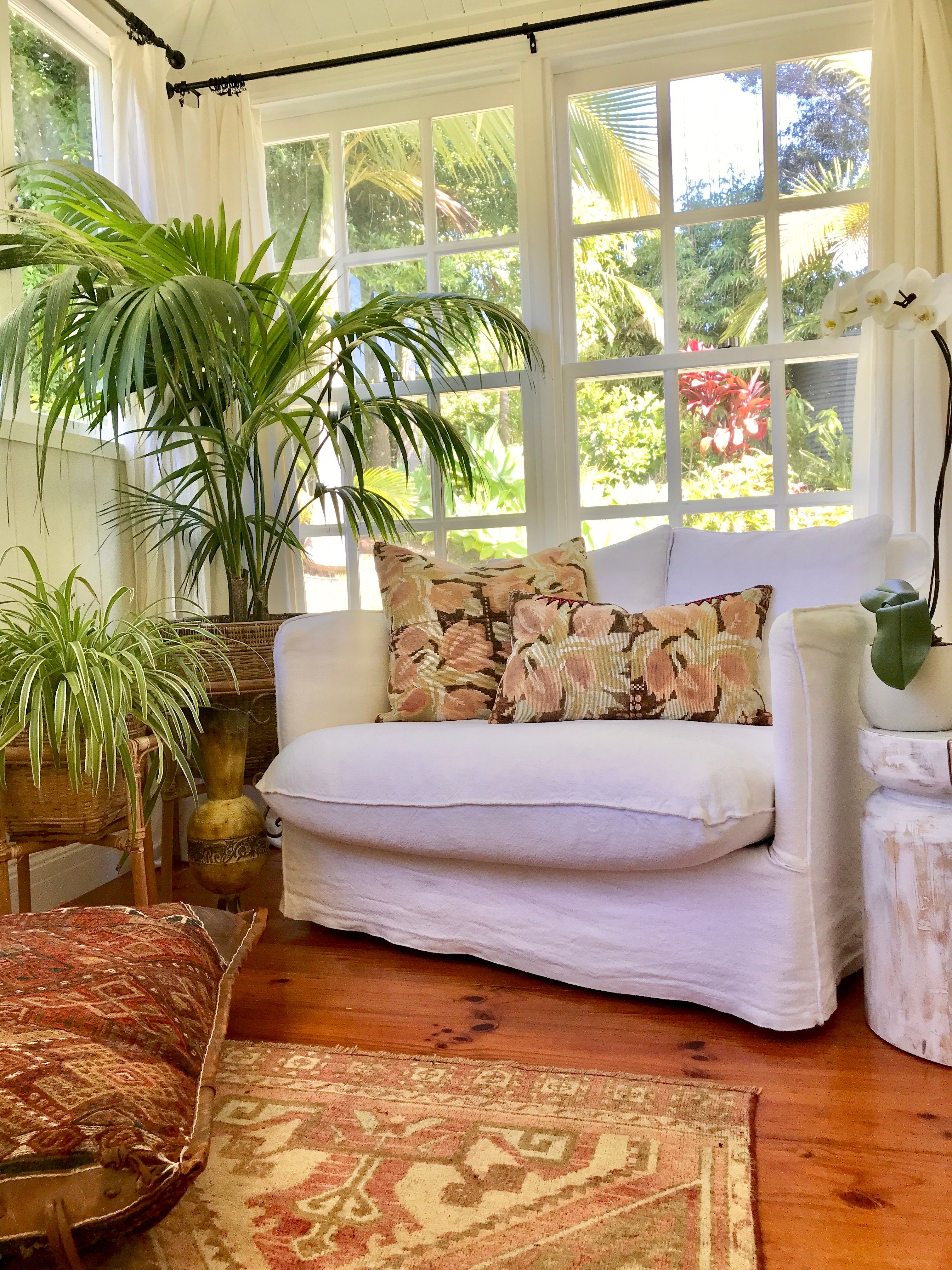 Vintage textile cushions made from a Guatemalan huipil and corte