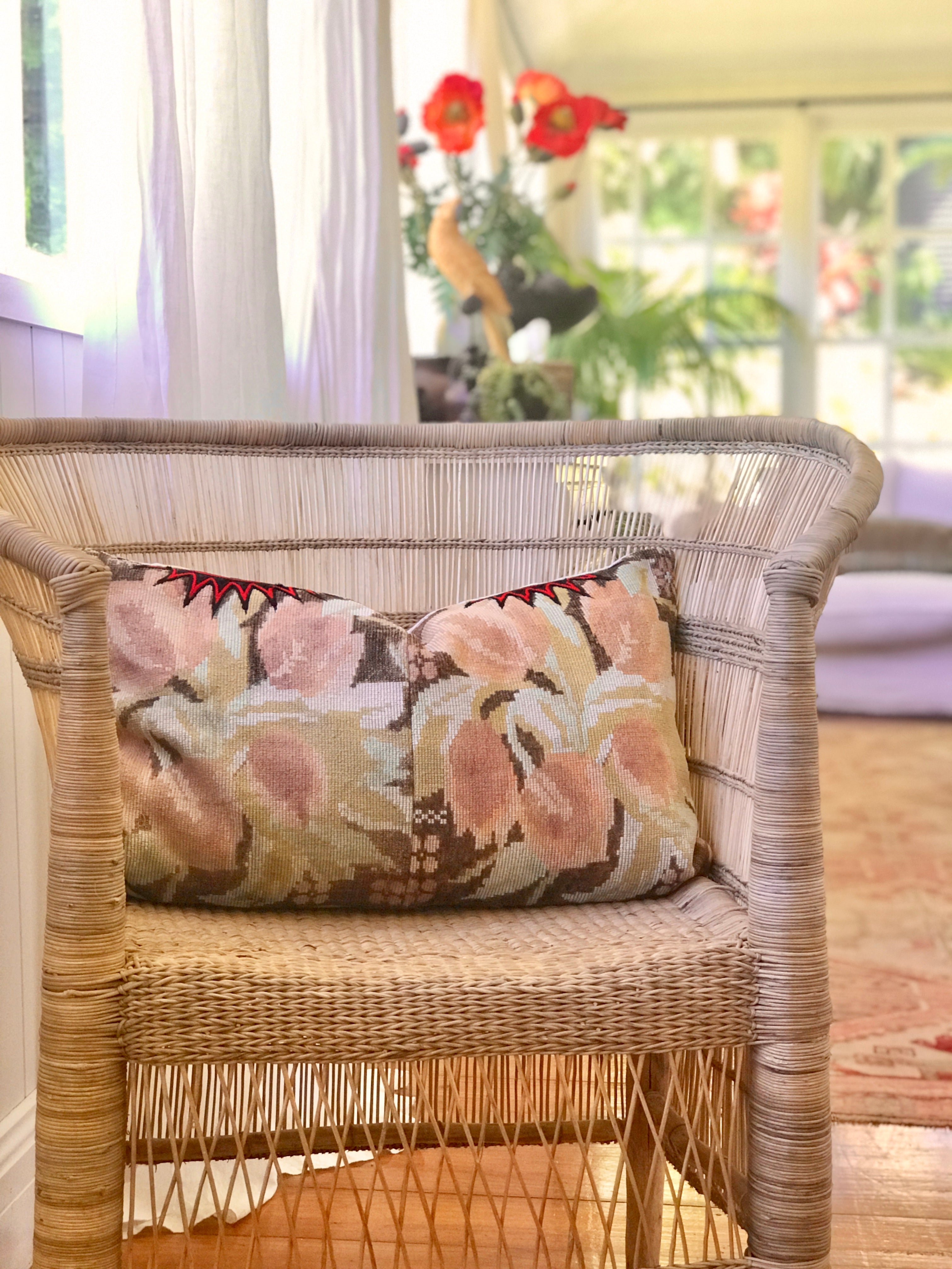 Vintage textile cushions made from a Guatemalan huipil and corte