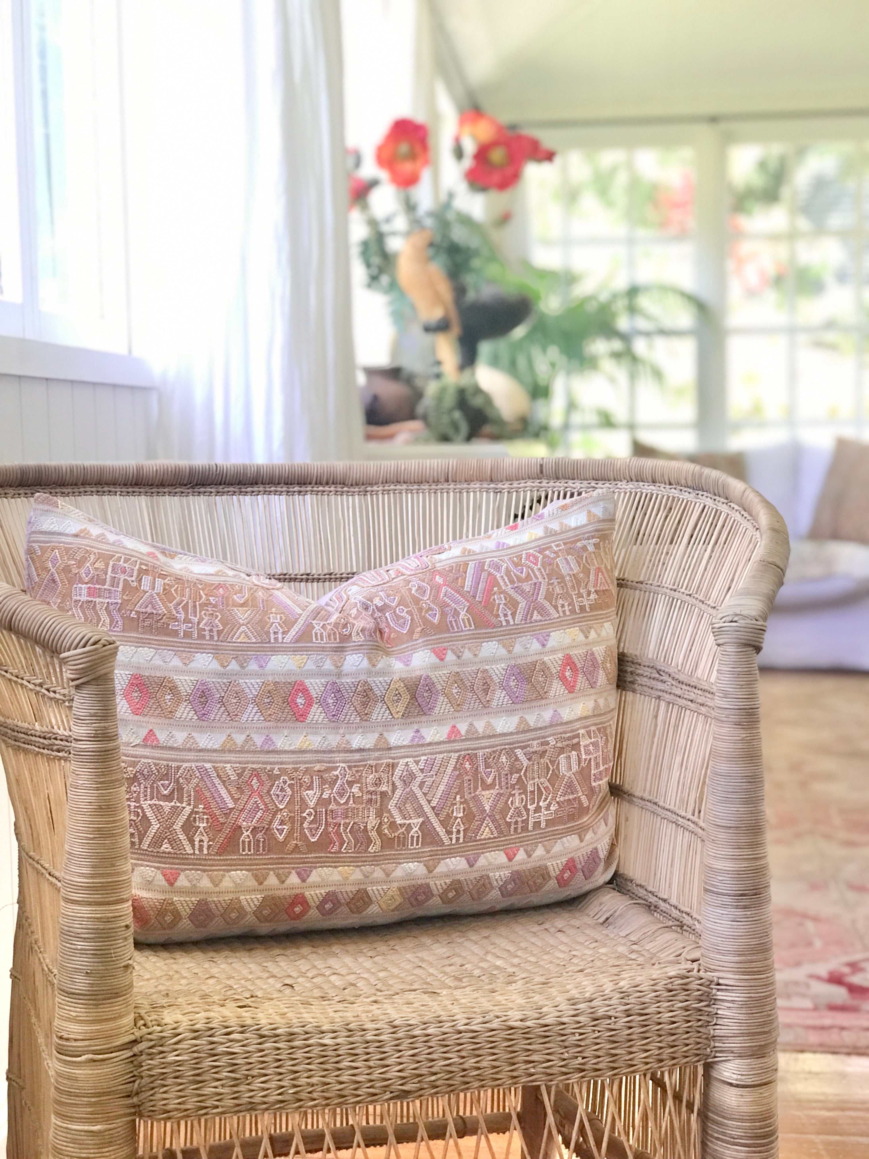 Vintage textile pillows made from a Guatemalan huipil and corte