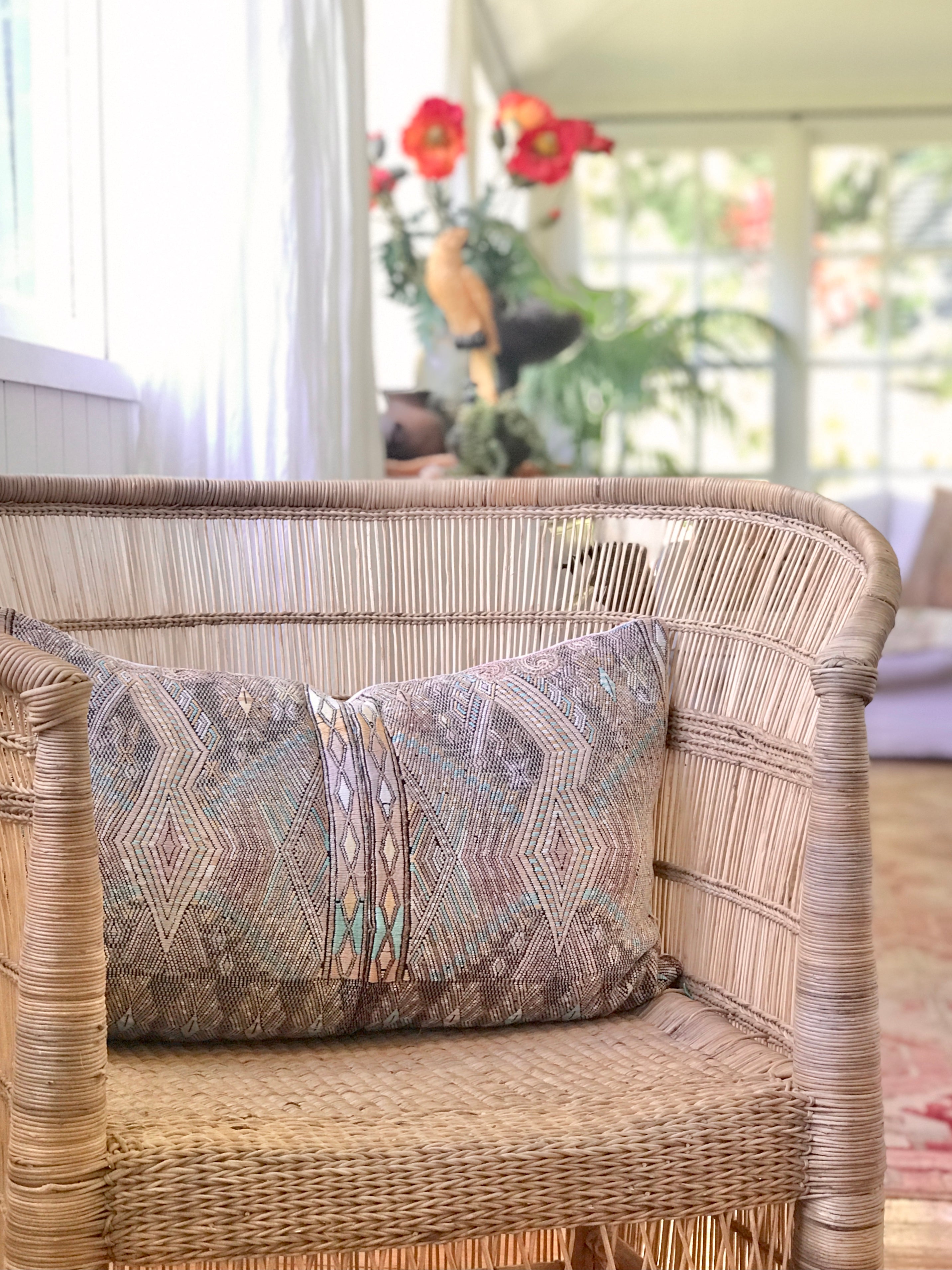 Vintage textile pillows made from a Guatemalan huipil and corte
