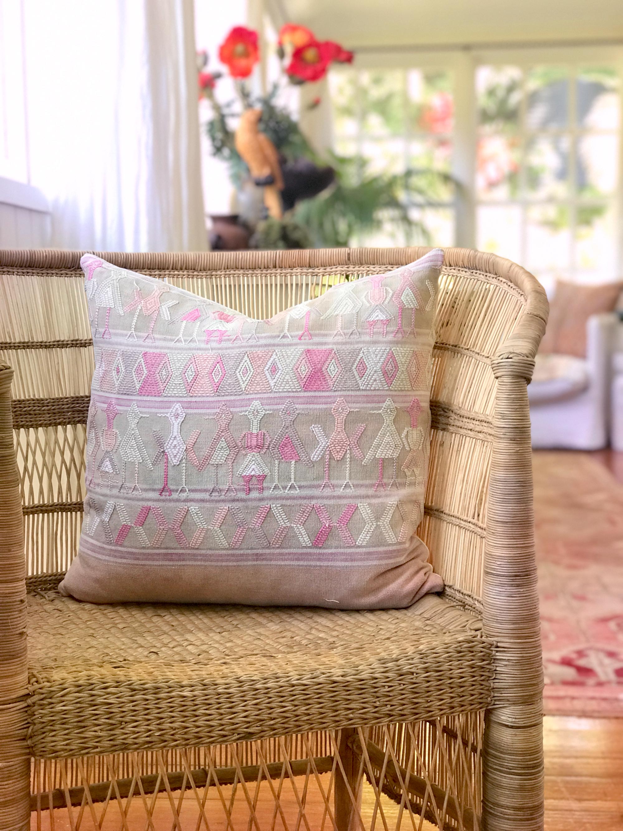 Vintage textile pillows made from a Guatemalan huipil and corte