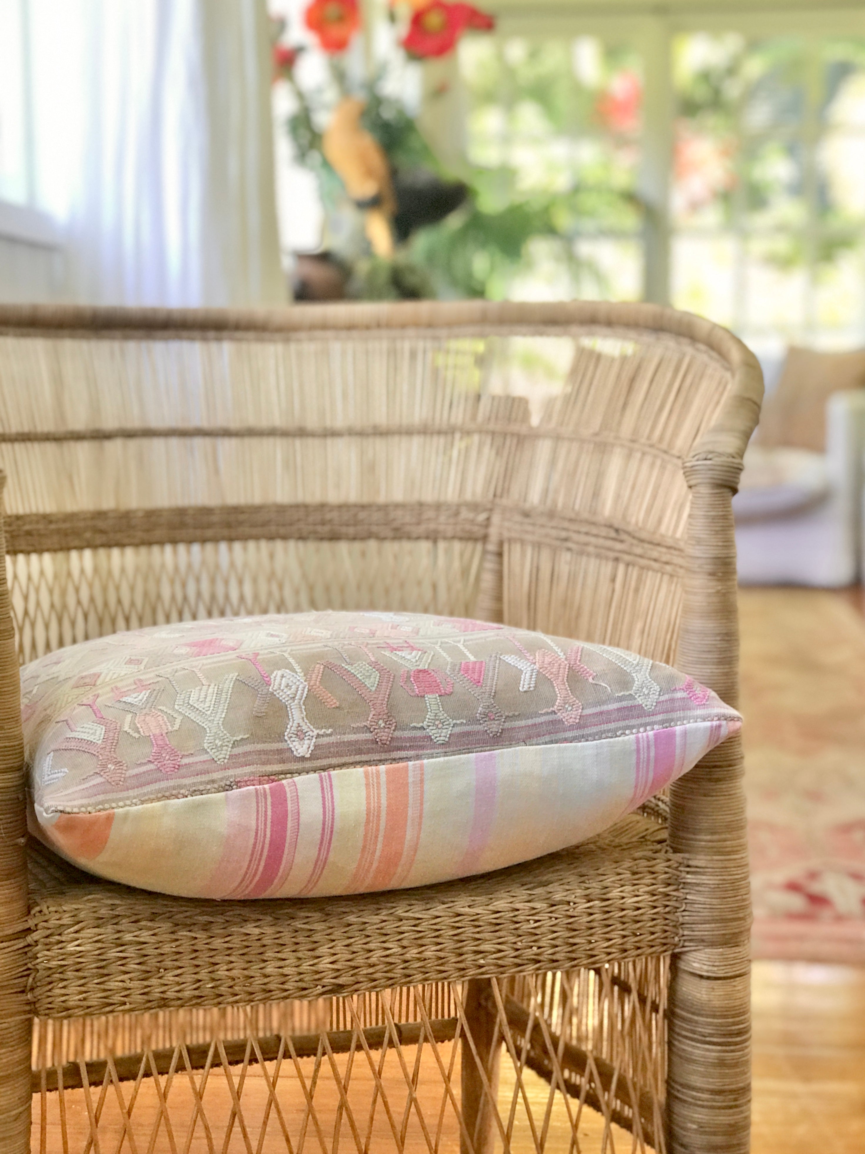 Vintage textile pillows made from a Guatemalan huipil and corte