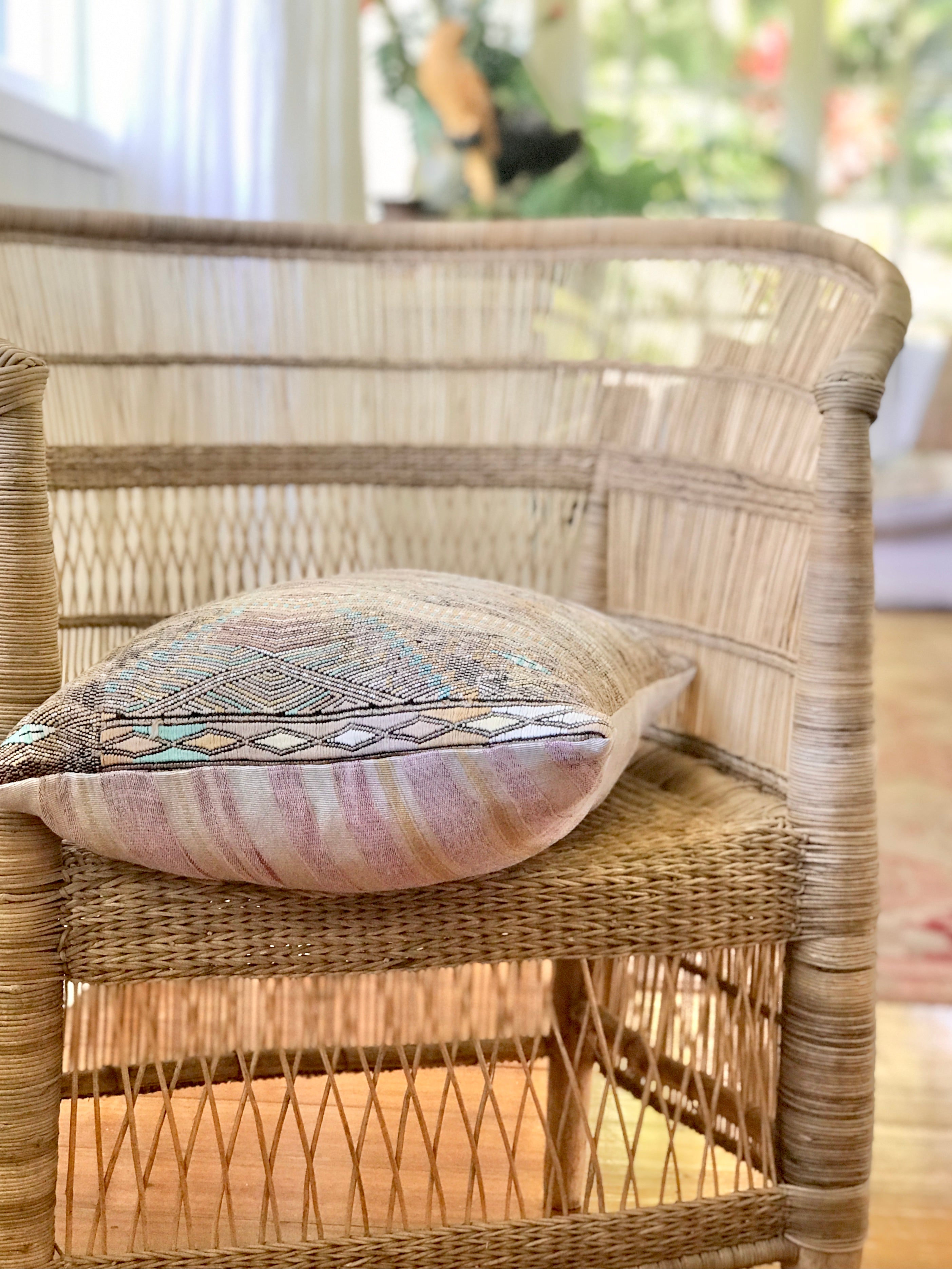 Vintage textile pillows made from a Guatemalan huipil and corte