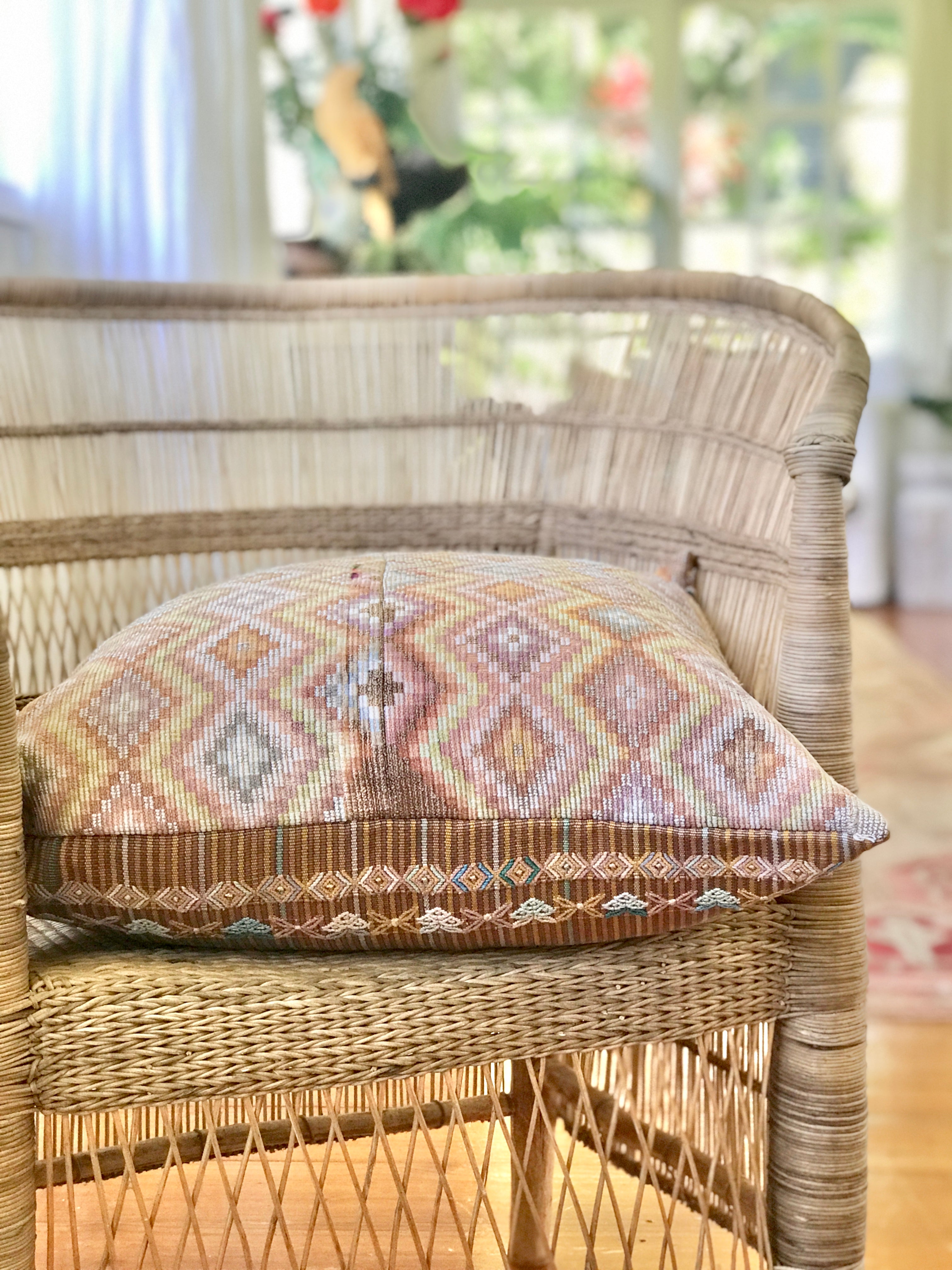Vintage textile pillows made from a Guatemalan huipil and corte