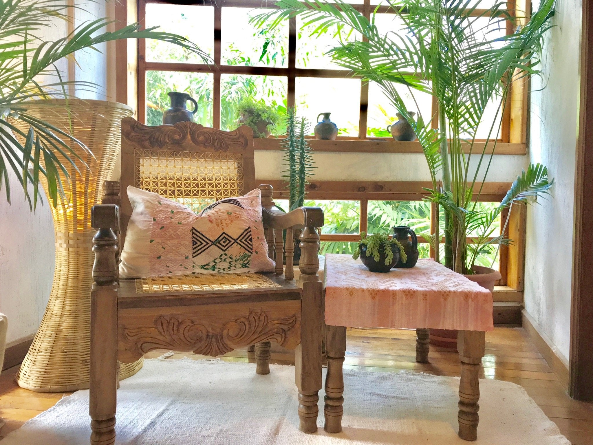 Guatemalan Huipil Pillow, vintage, hand woven pastel pink lumbar cushion from Nahuala