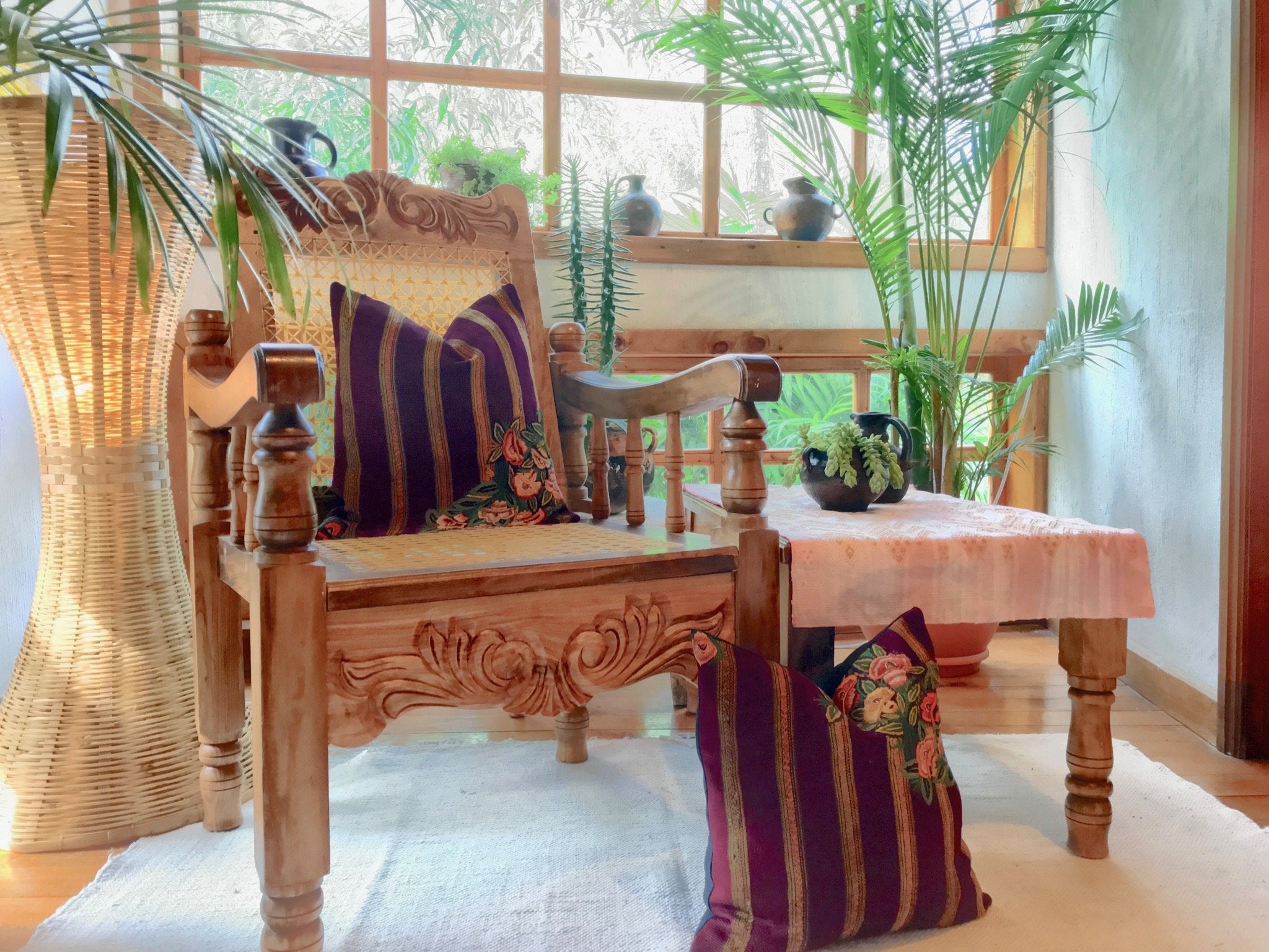 Guatemalan Huipil Pillow, vintage, hand woven burgundy floral and striped throw cushion from Patzun