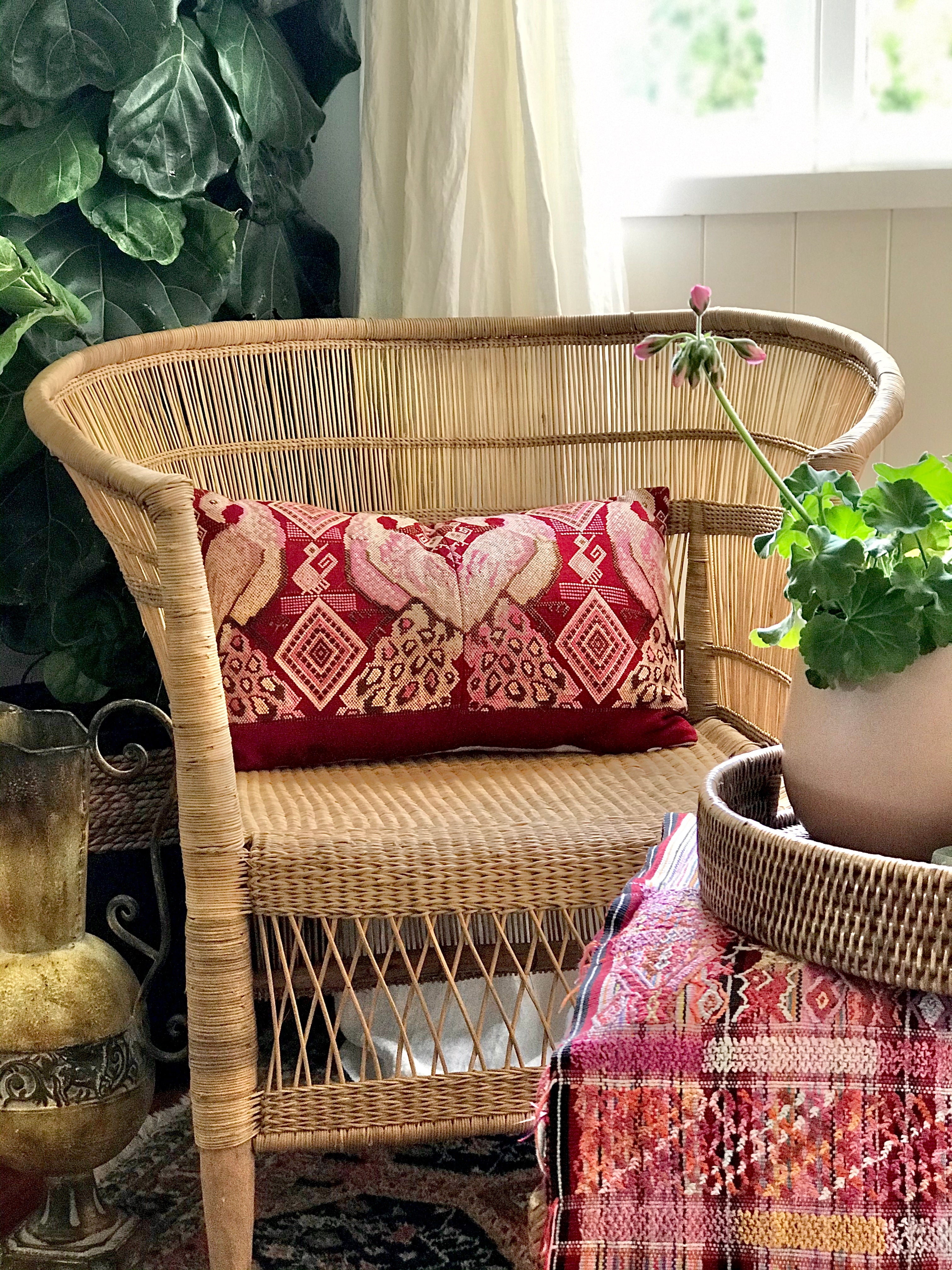 Guatemalan Huipil Pillow - Chichicastenango Peacocks II