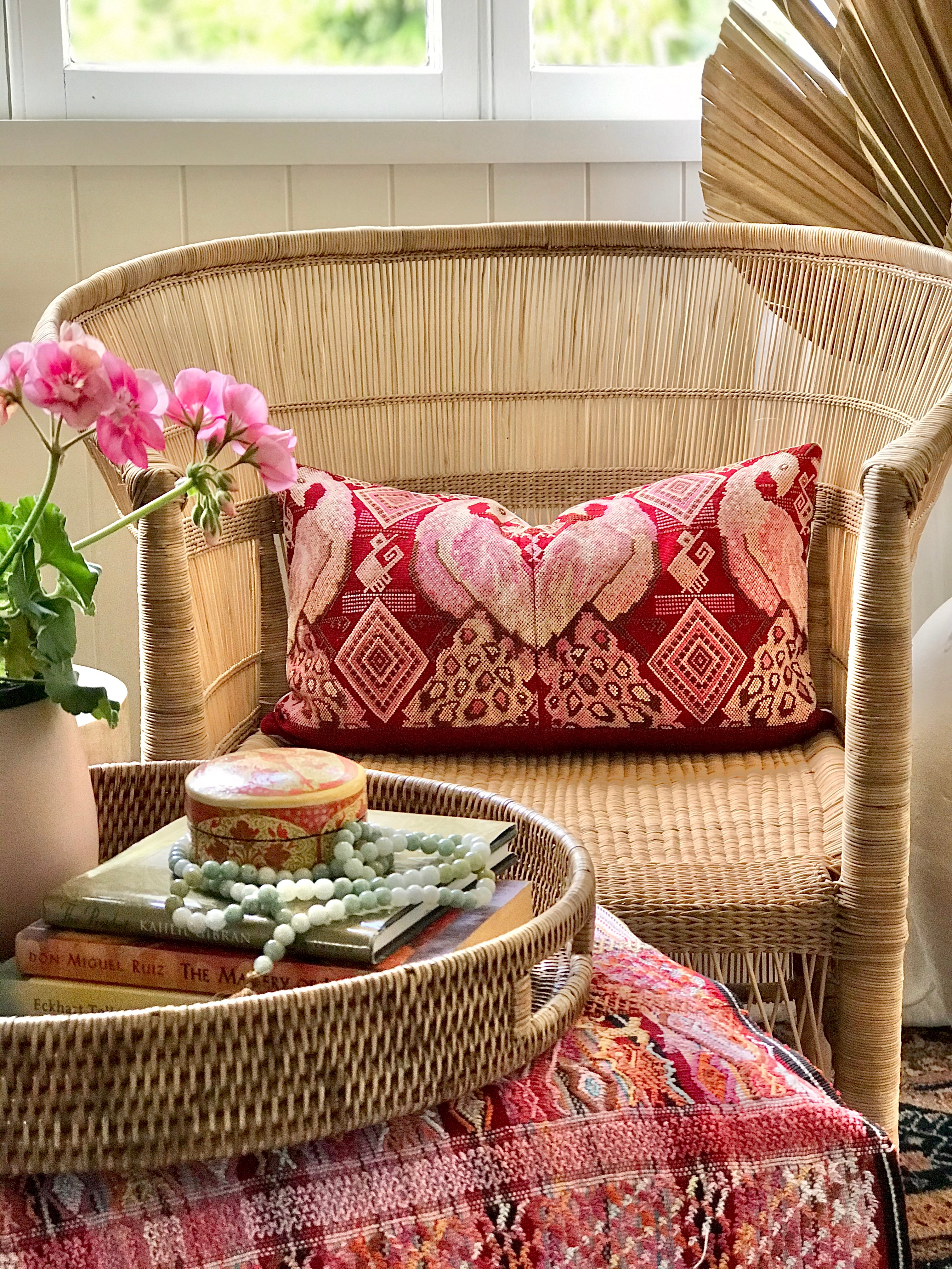 Guatemalan Huipil Pillow - Chichicastenango Peacocks II