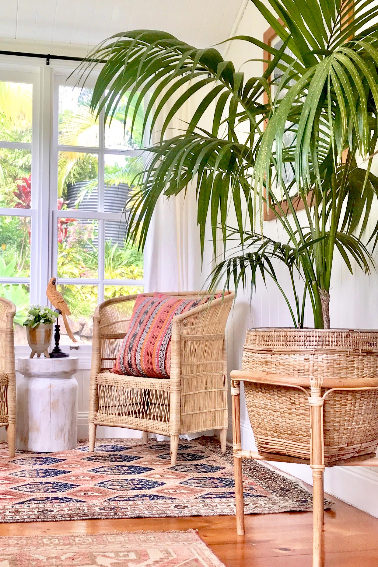 Vintage textile cushion made from a Guatemalan huipil and corte