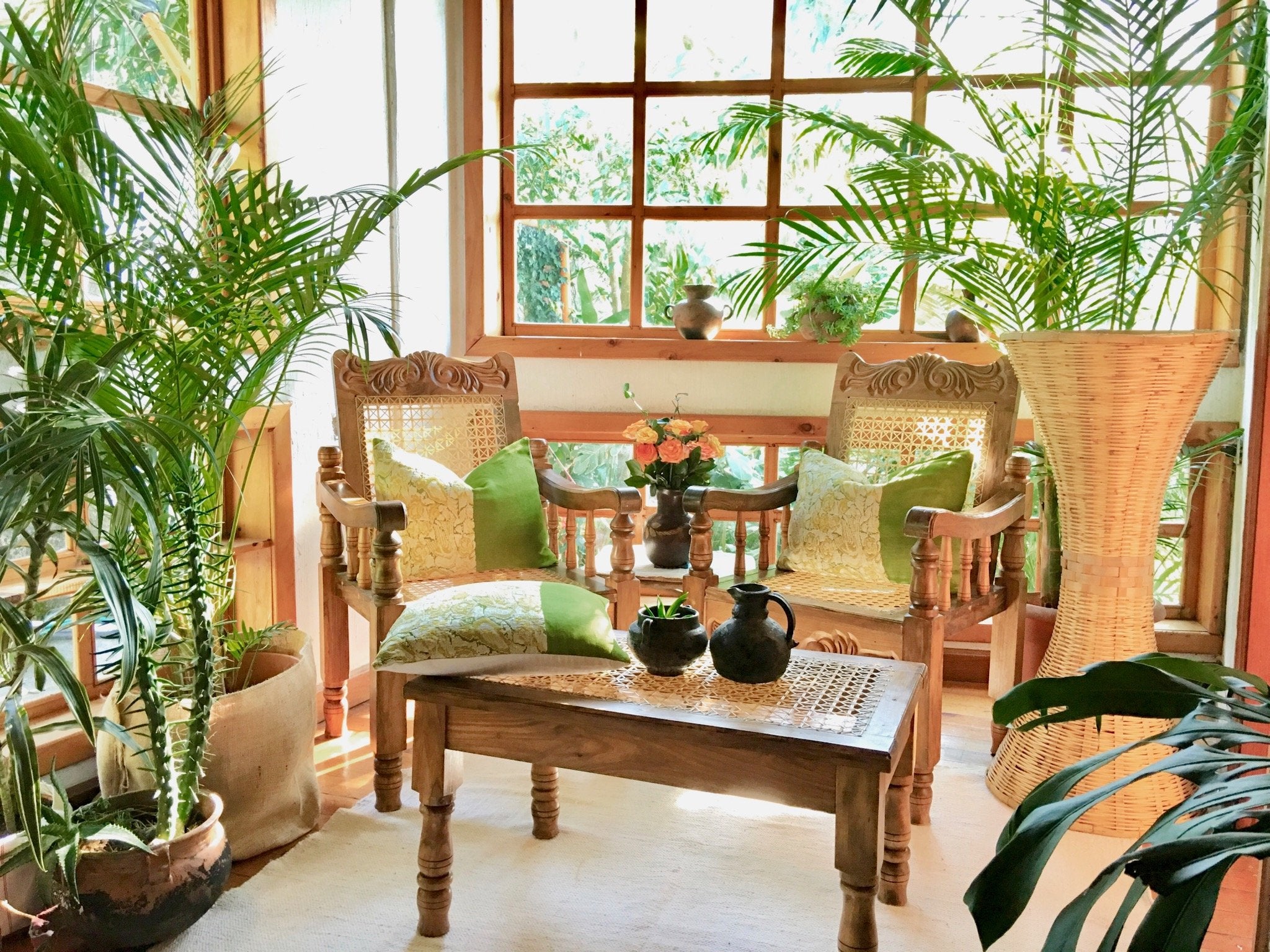 Guatemalan Huipil Pillow, vintage, hand woven green and yellow floral lumbar cushion from Chichicastenango