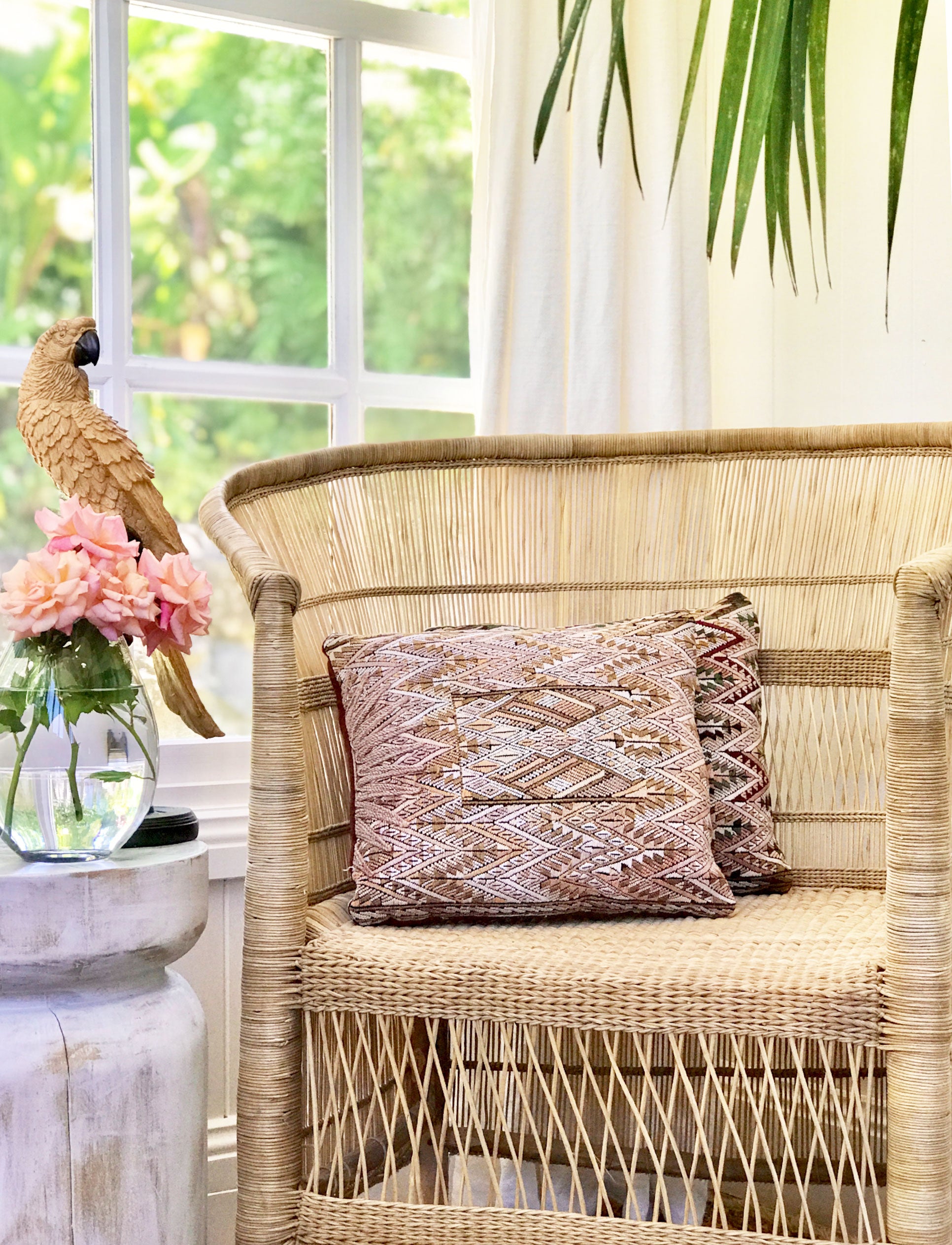 Guatemalan embroidered huipil pillow. Geometric Chichicastenango.