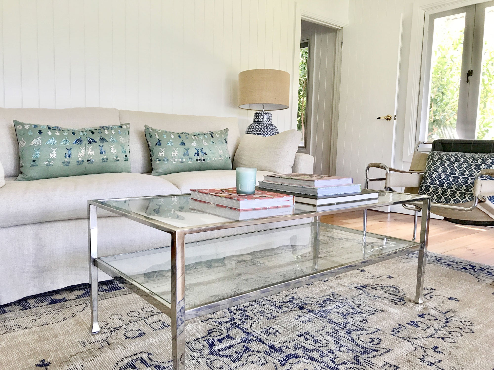 Vintage textile cushion made from a Guatemalan huipil and corte