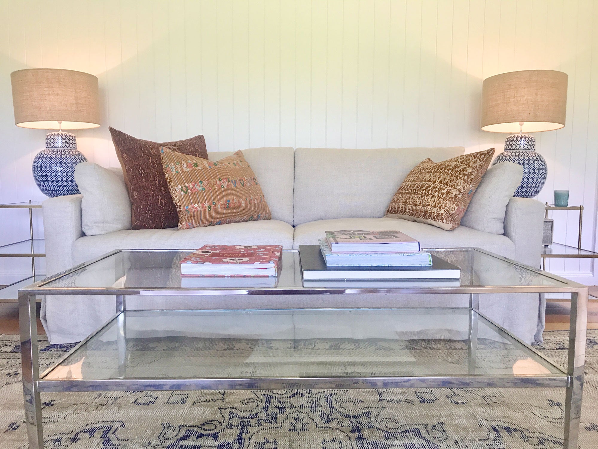 Vintage textile cushion made from a Guatemalan huipil and corte