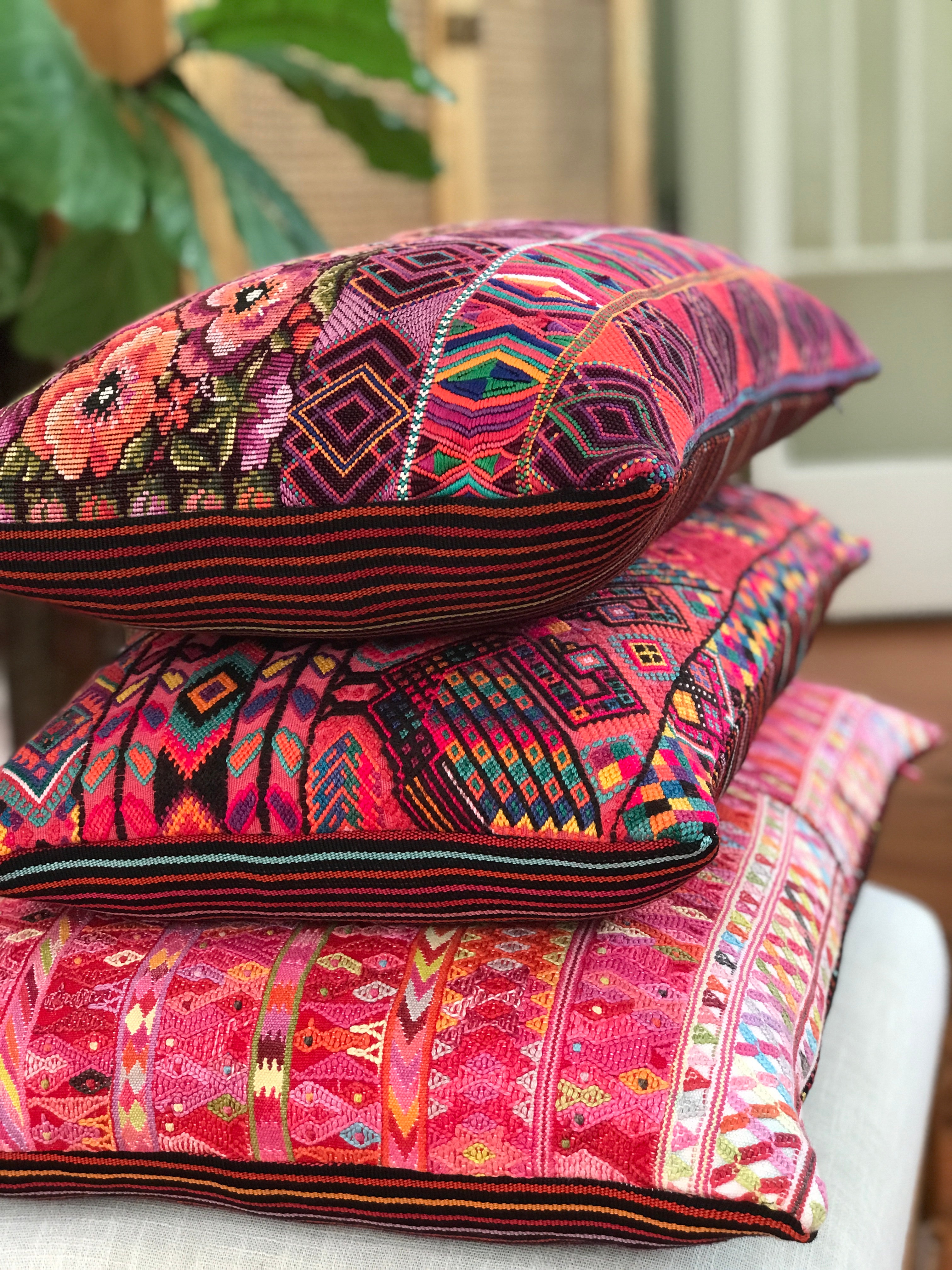 Vintage textile huipil cushion