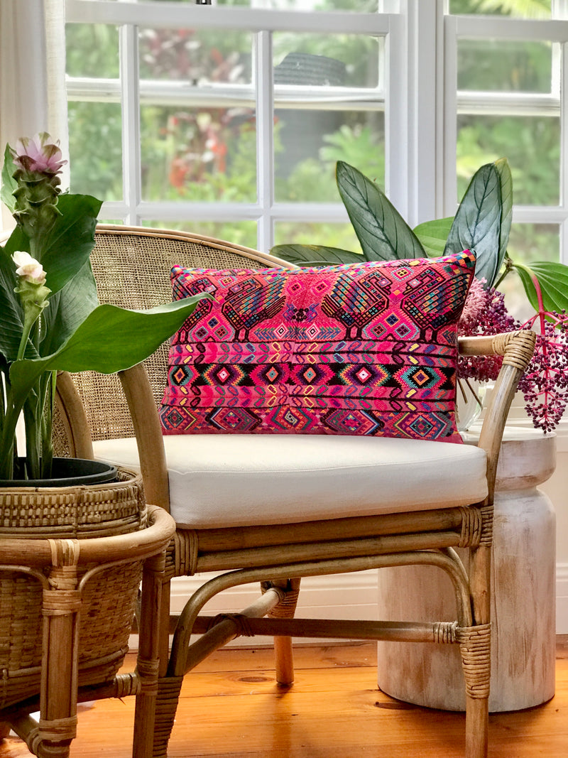 Vintage textile huipil cushion