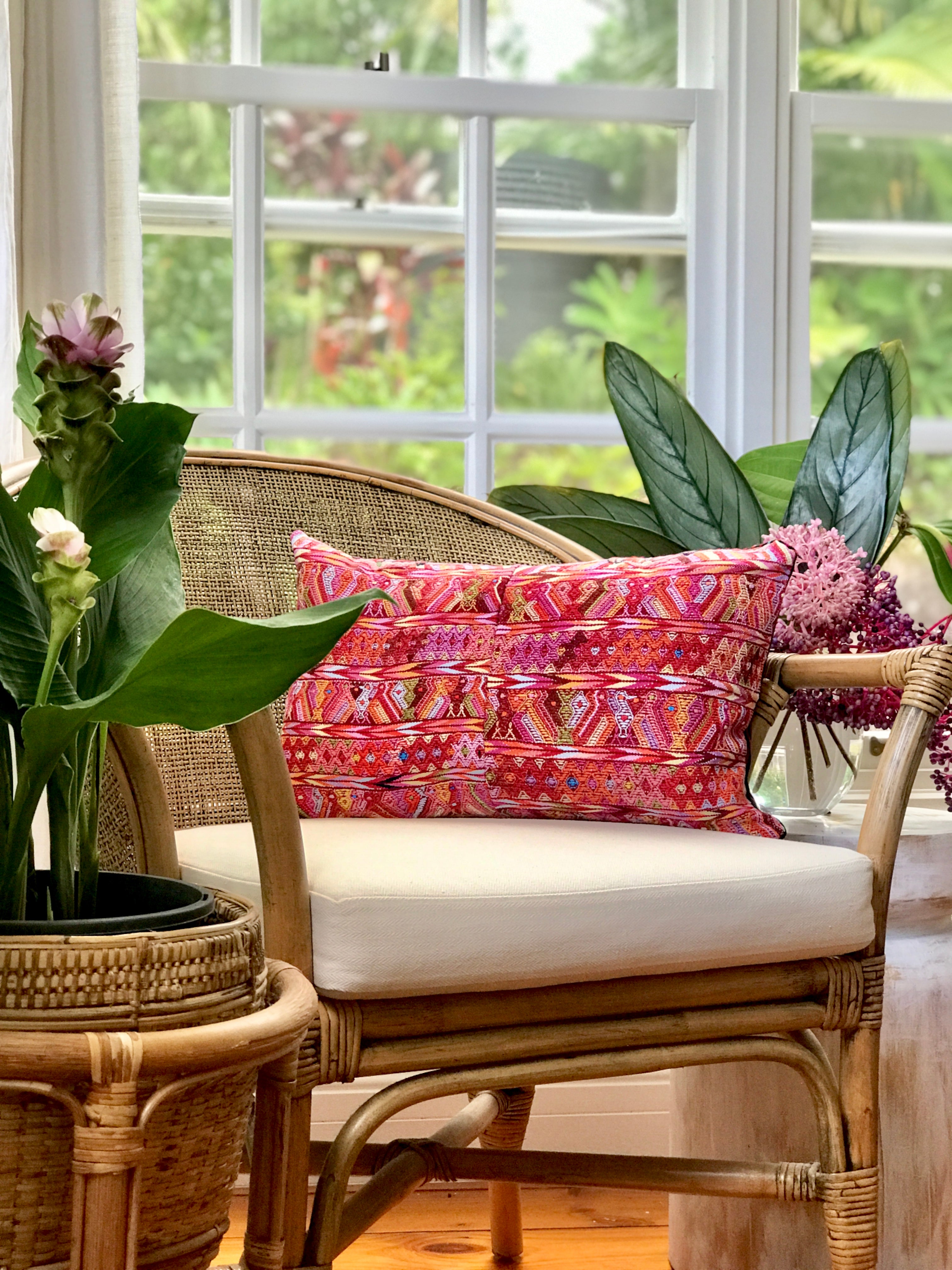 Vintage textile huipil cushion