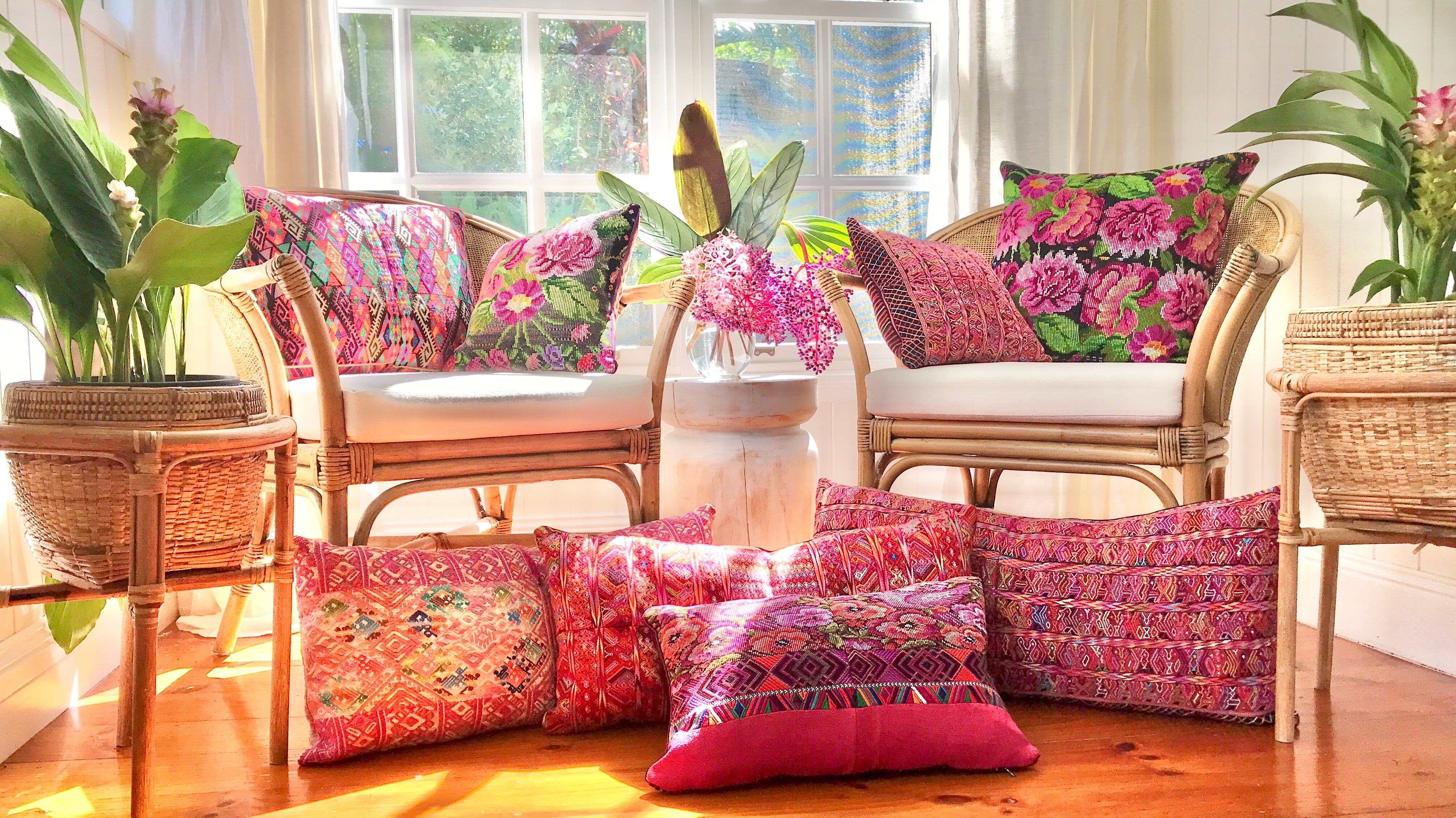 Vintage textile huipil cushion