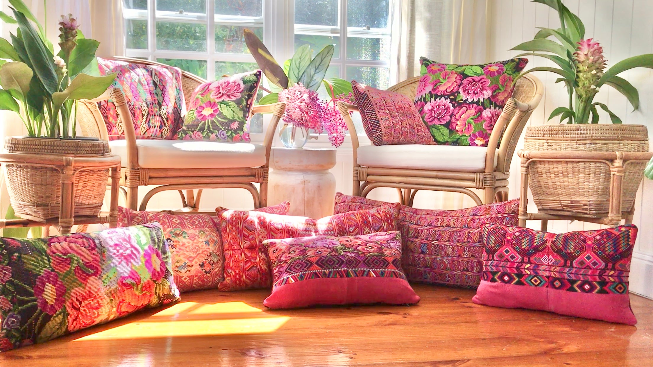 Vintage textile huipil cushion