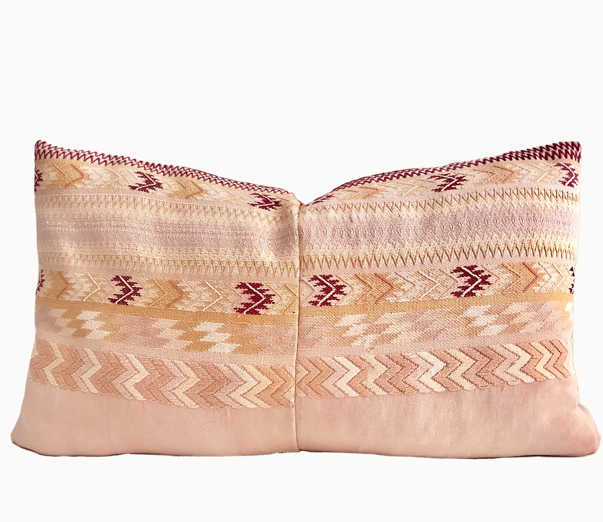 Vintage textile cushion made from a Guatemalan huipil and corte
