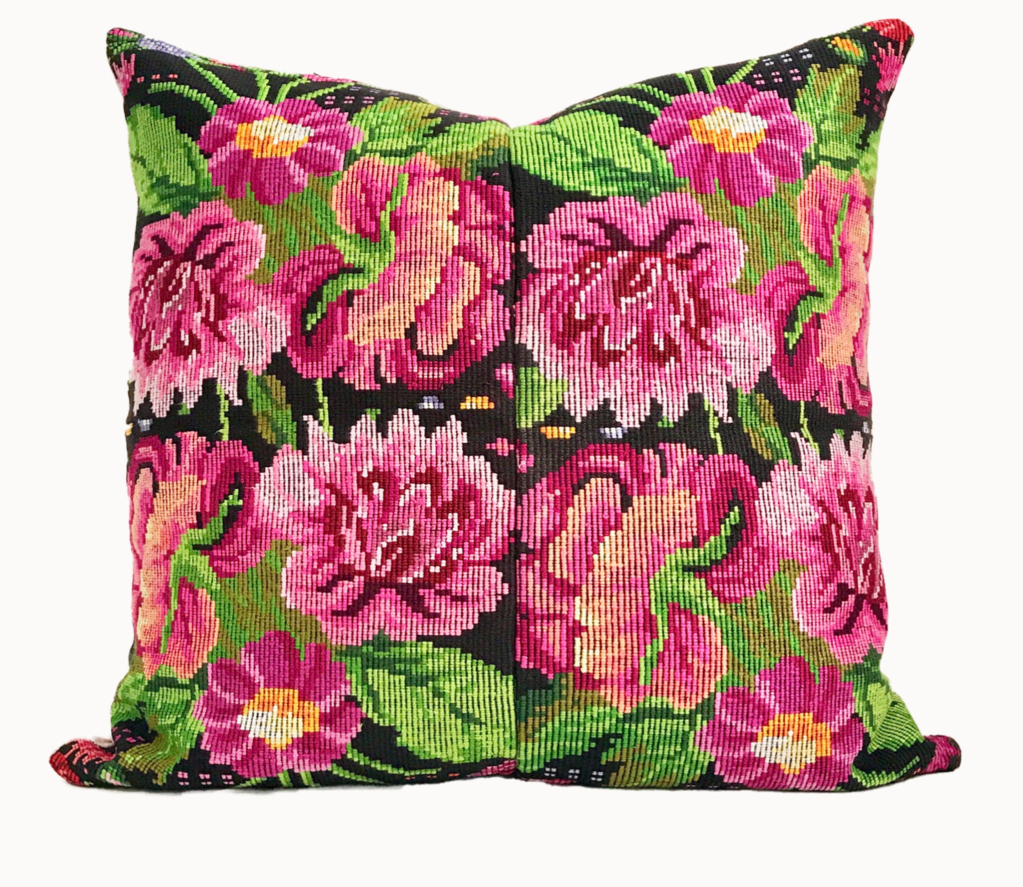 Floral pink vintage huipil textile cushion
