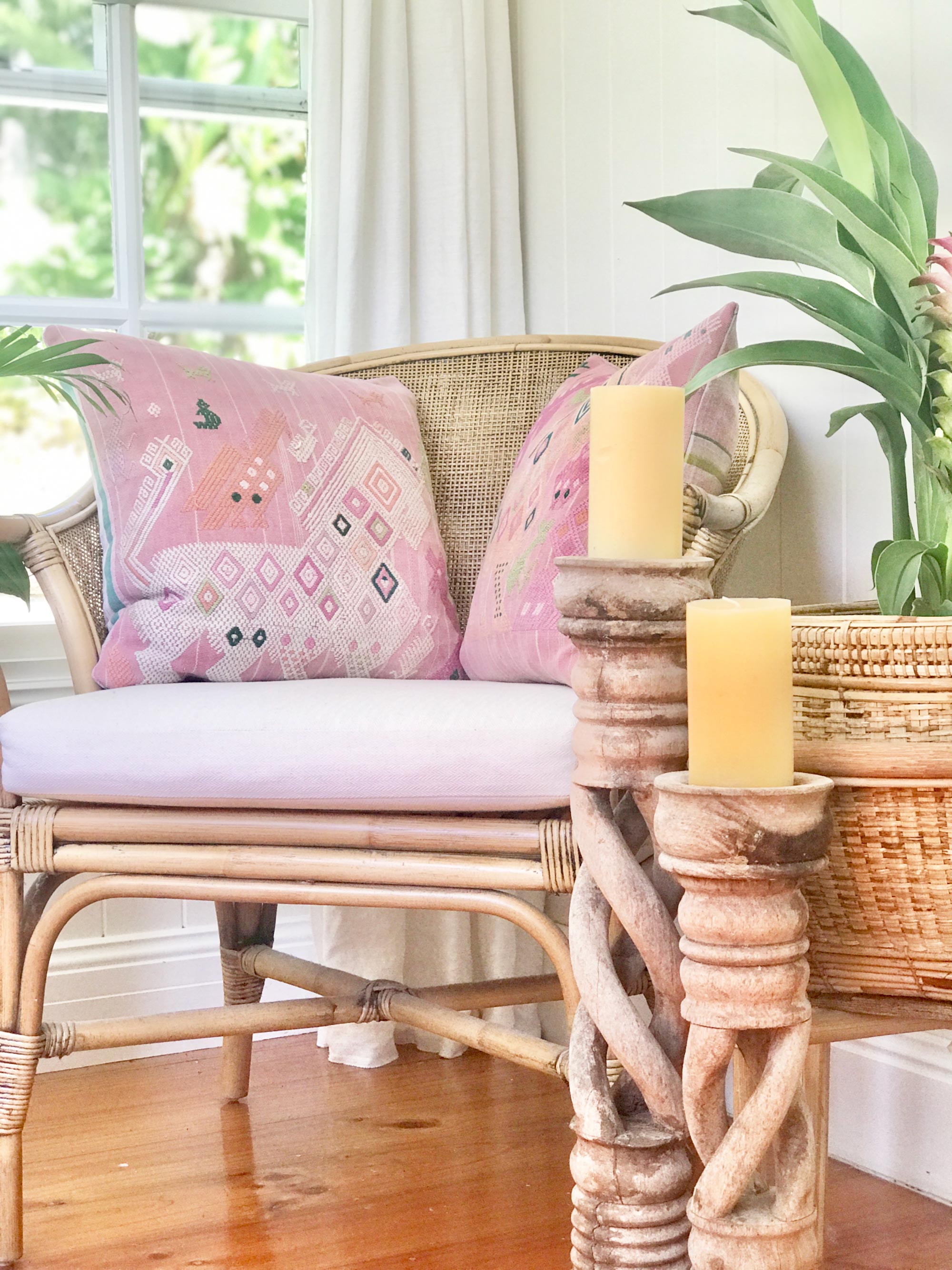 Vintage textile huipil cushion