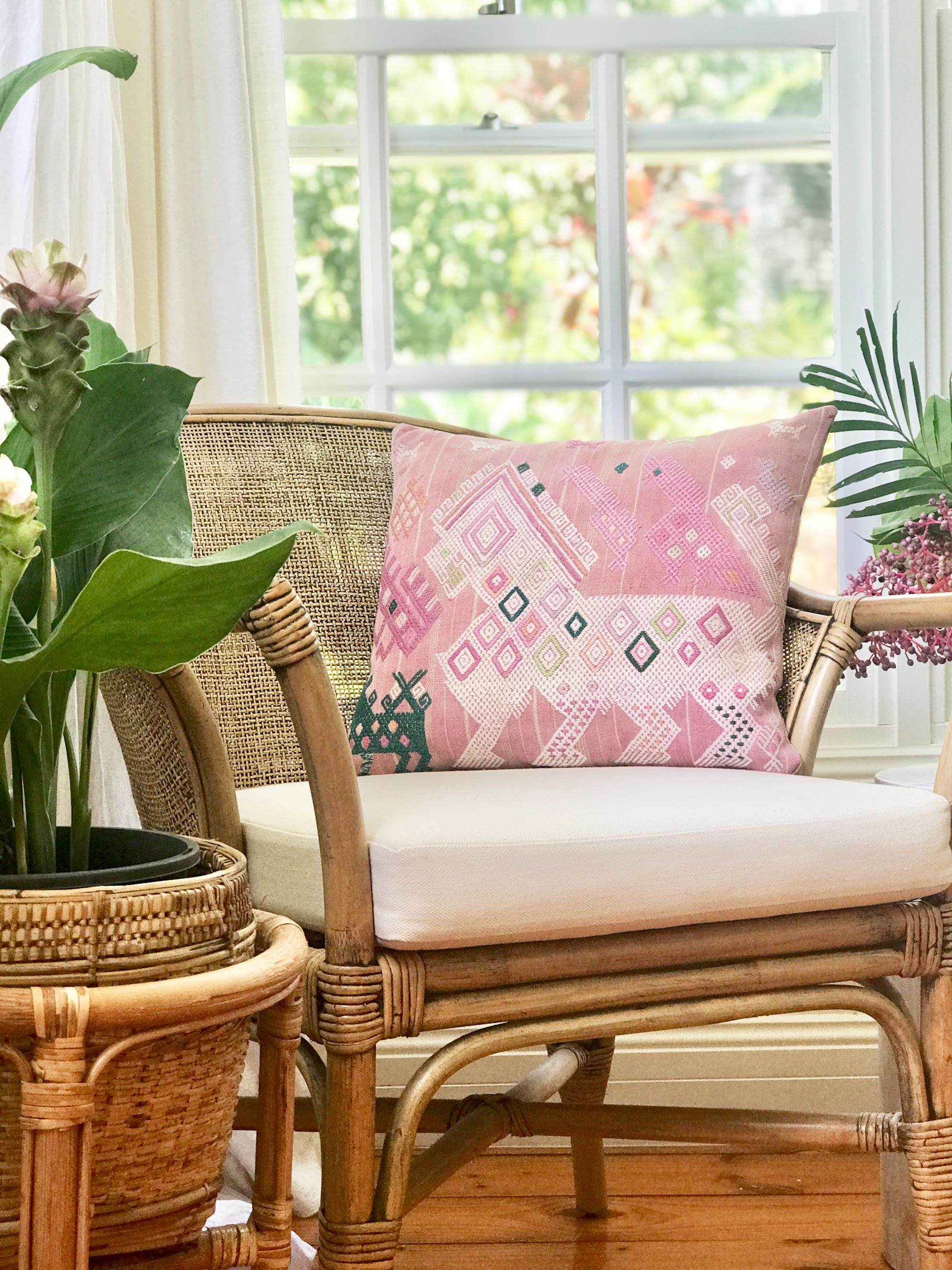 Vintage textile huipil cushion