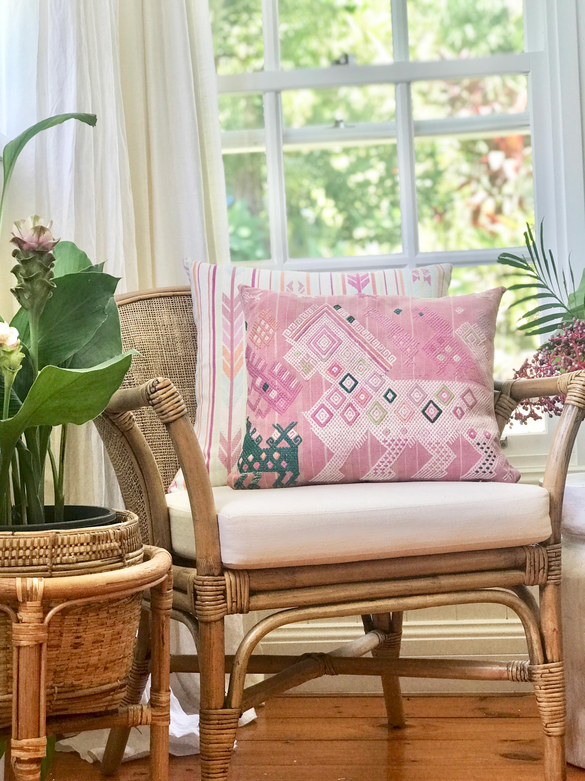 Vintage textile huipil cushion