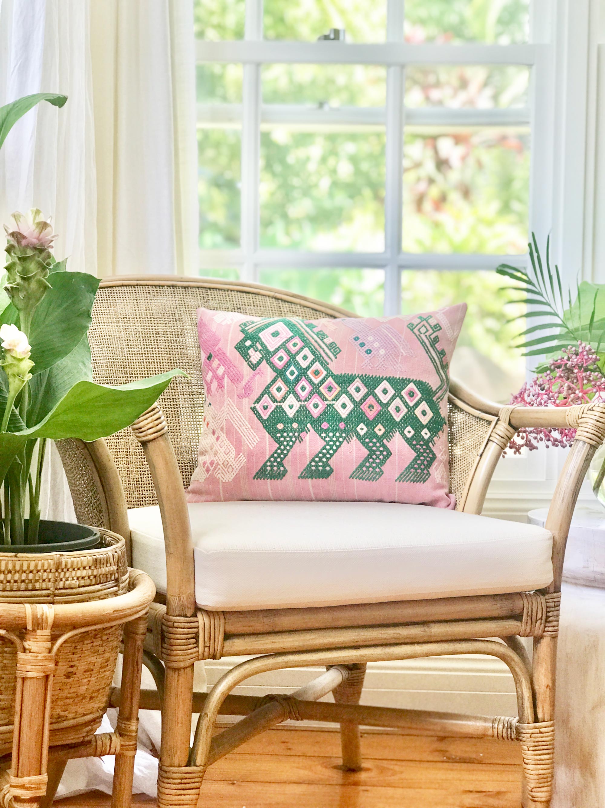 Vintage textile huipil cushion