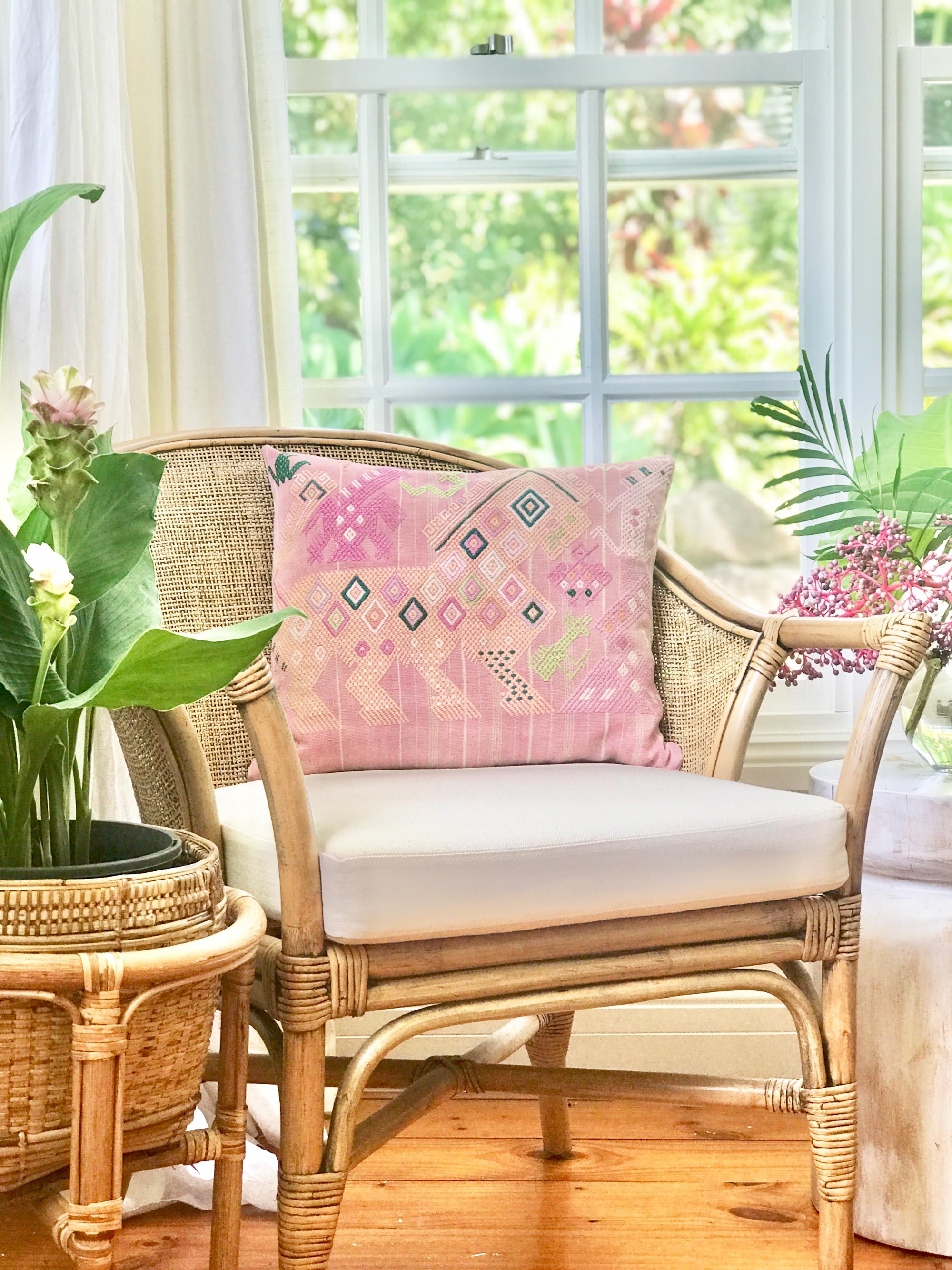 Vintage textile huipil cushion