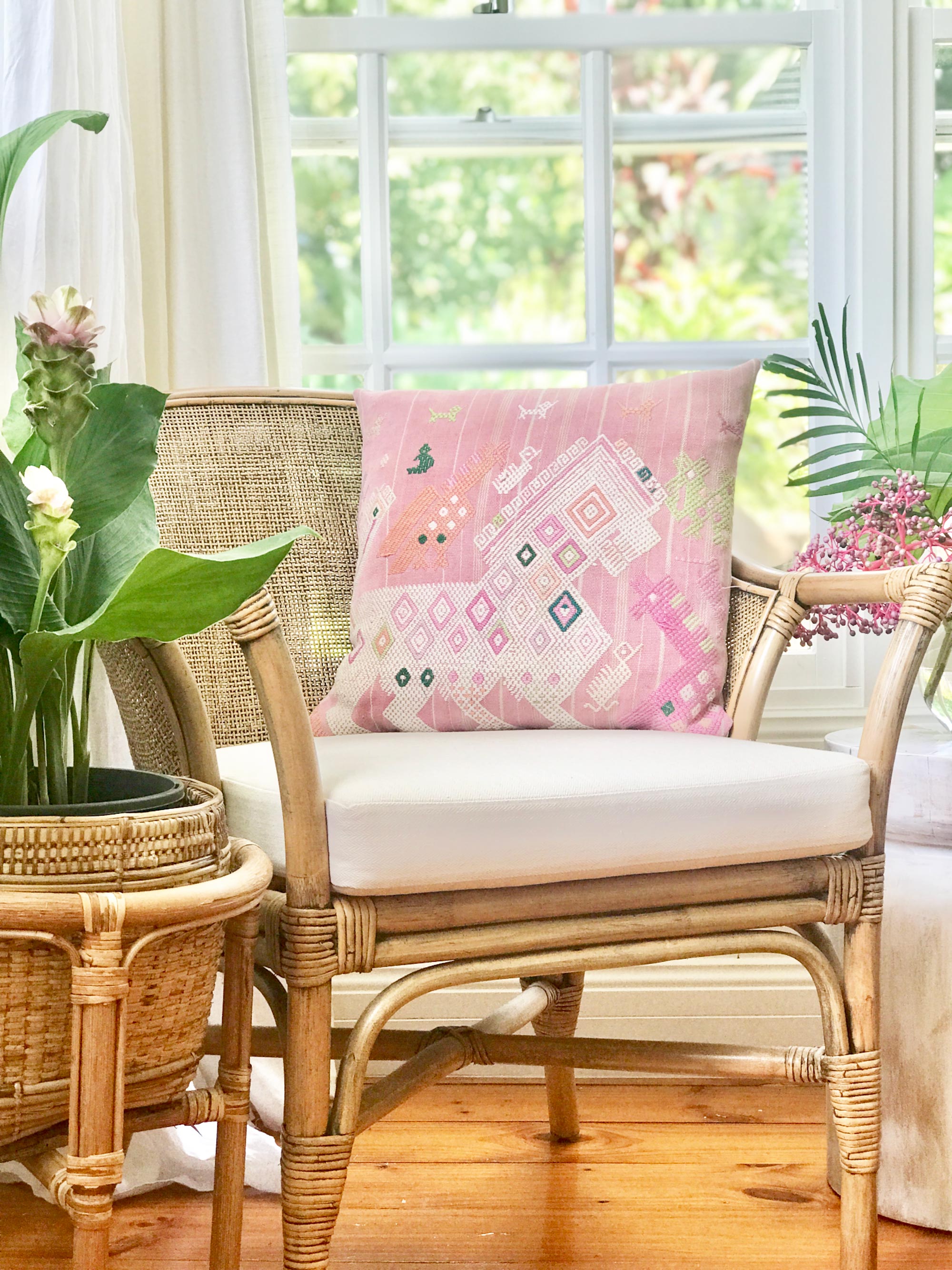 Vintage textile huipil cushion