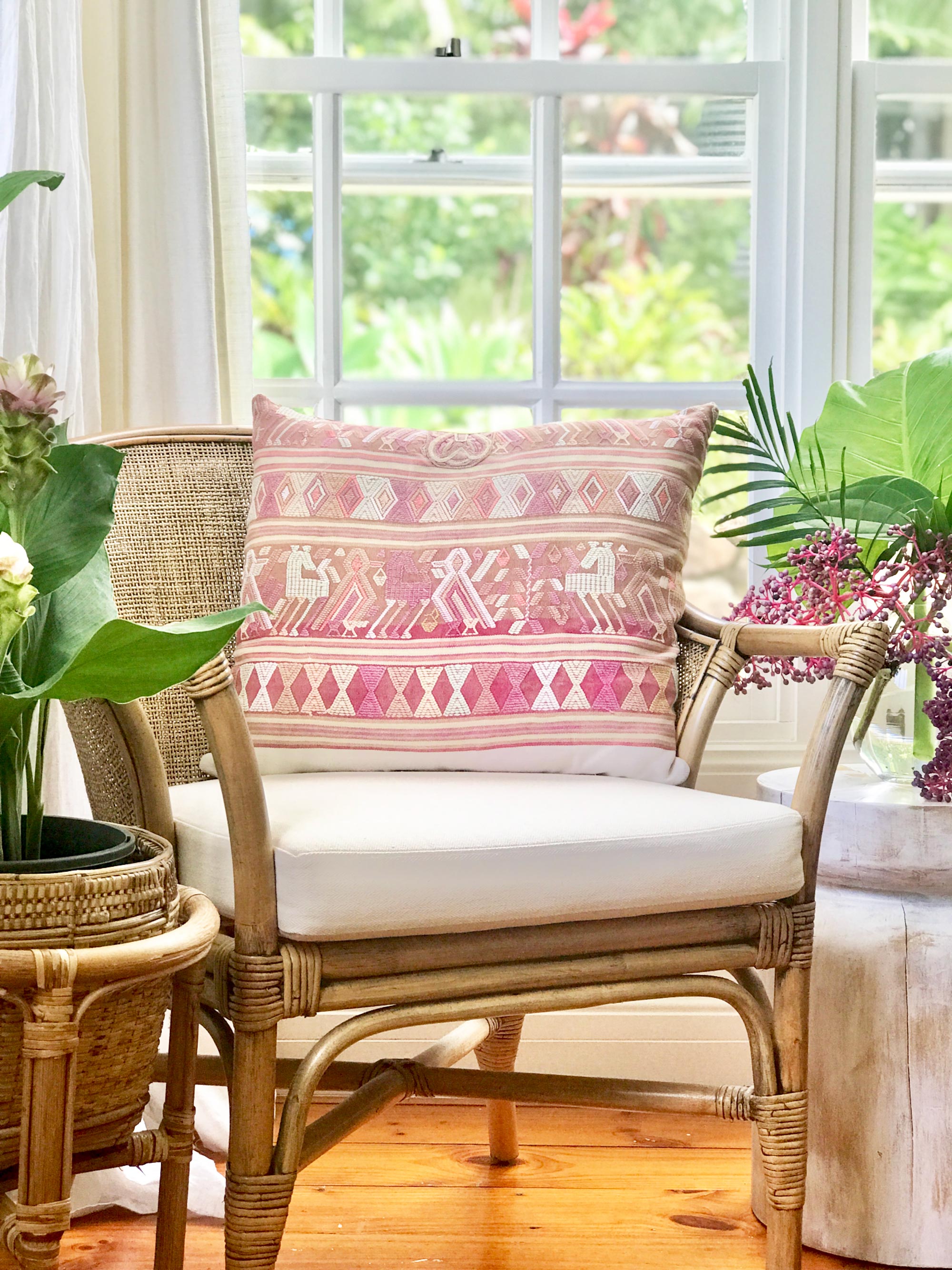 Vintage textile huipil cushion