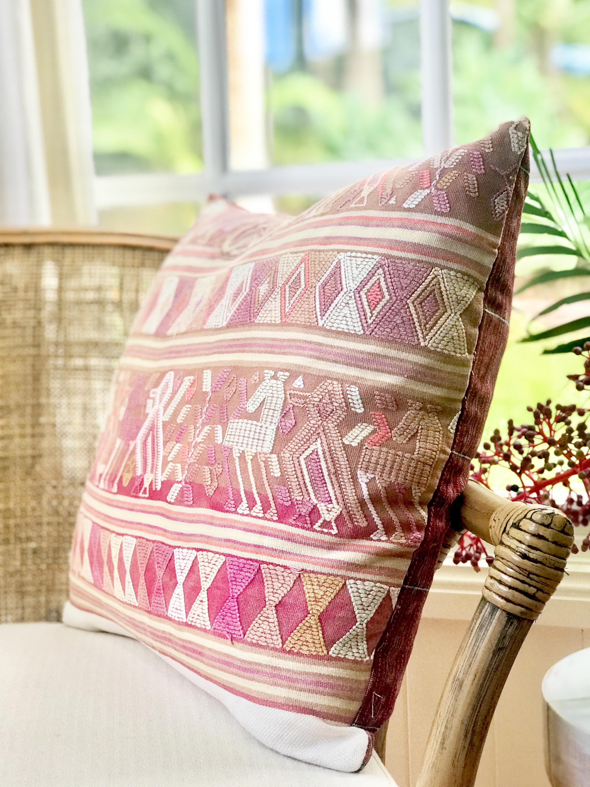 Vintage textile huipil cushion