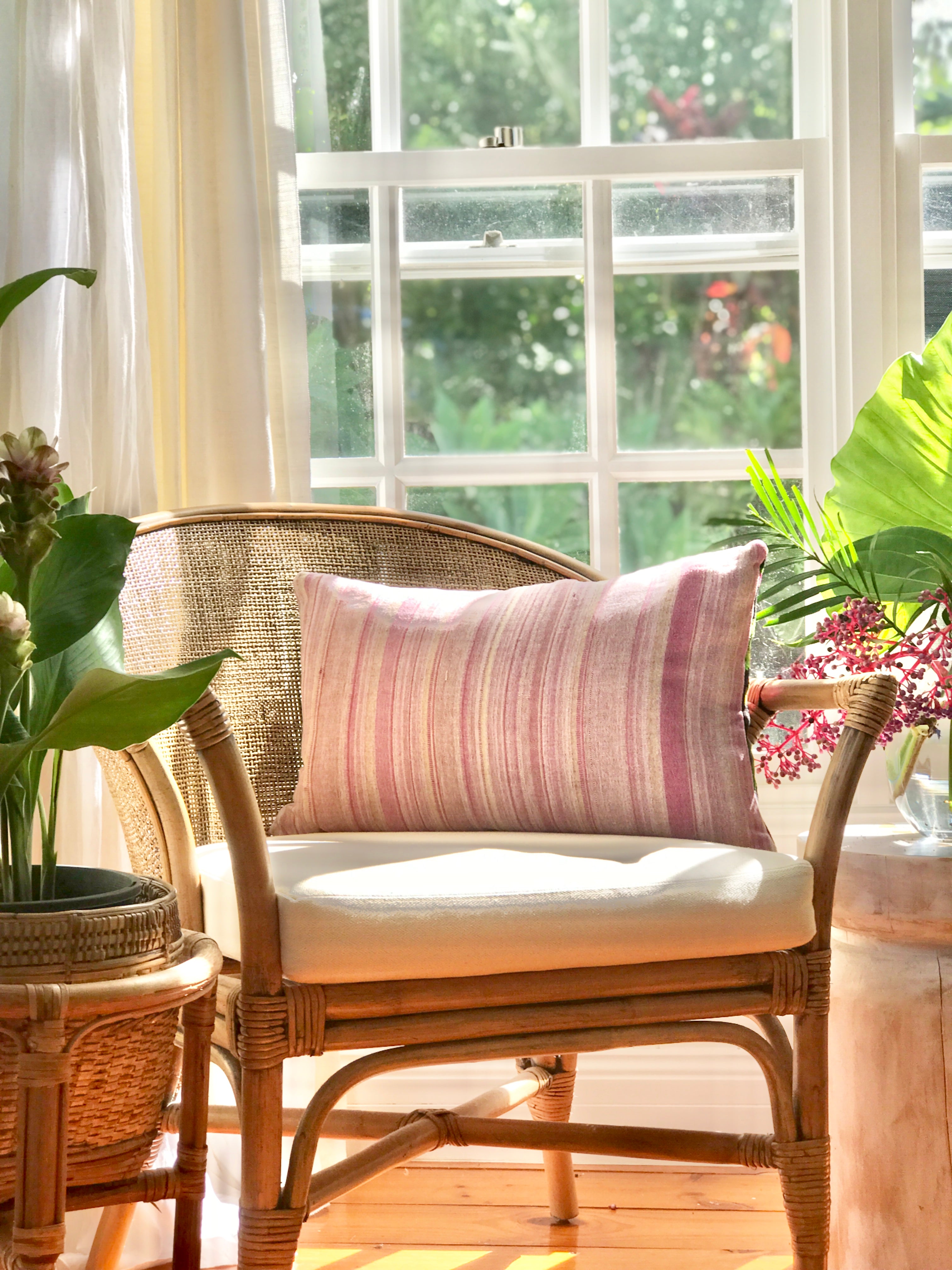 Vintage textile floral huipil cushion