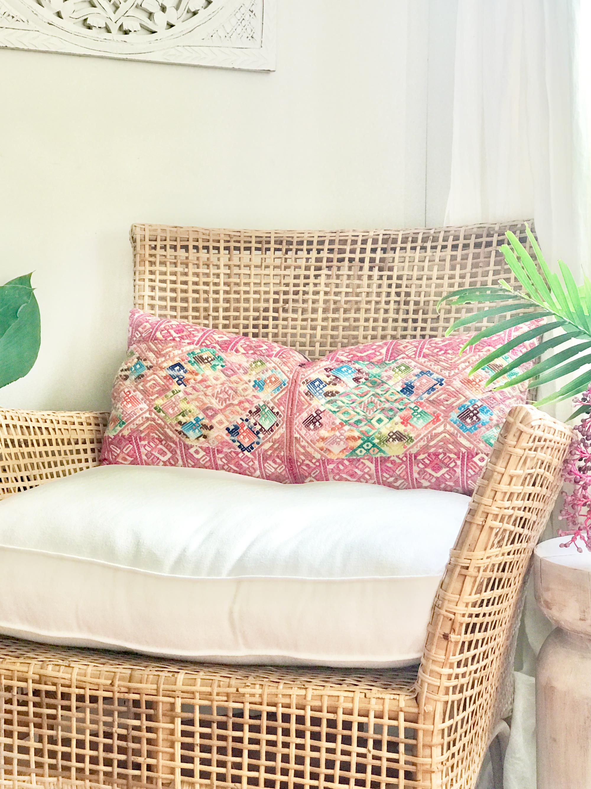 Vintage textile huipil cushion