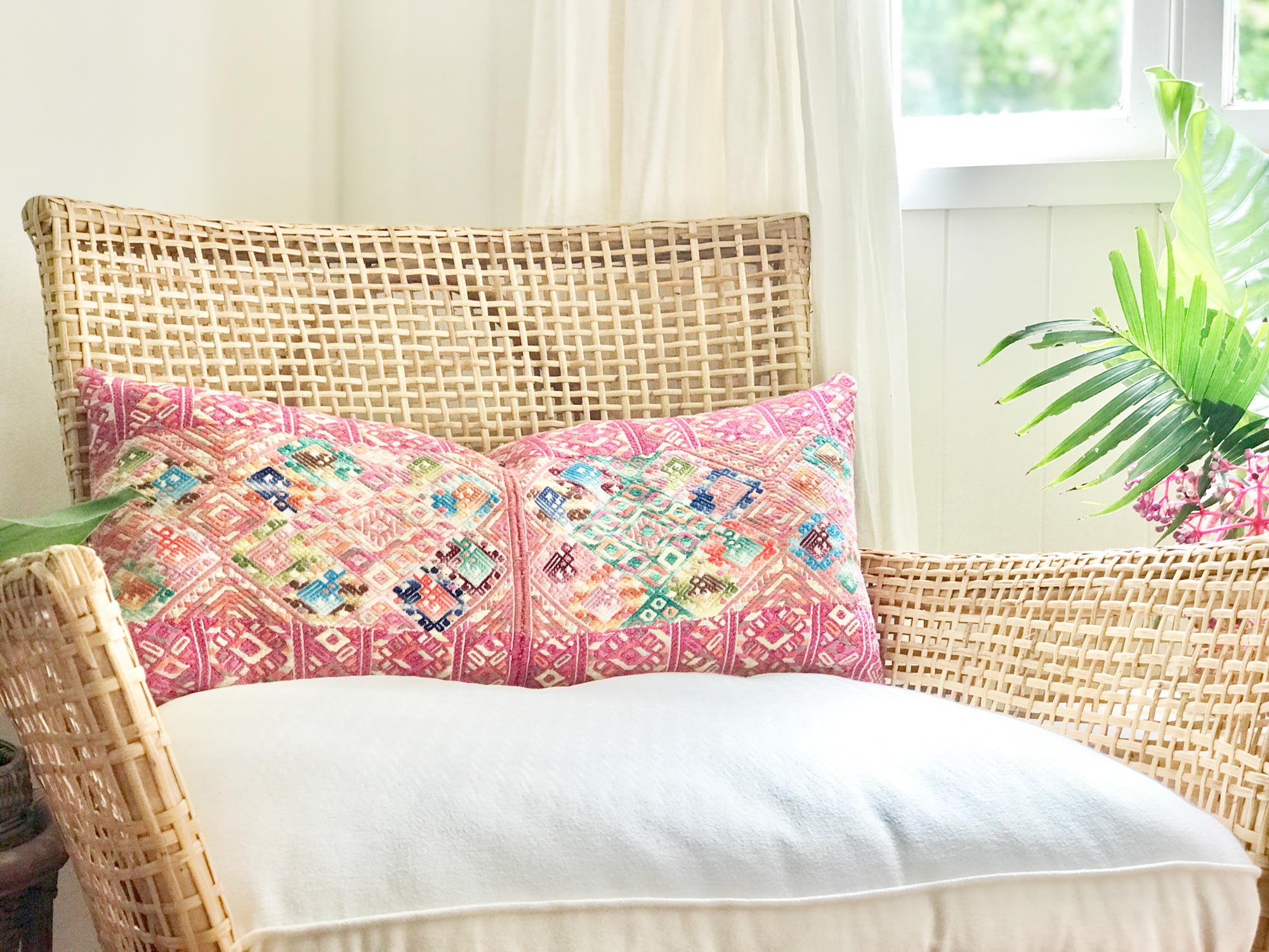 Vintage textile huipil cushion